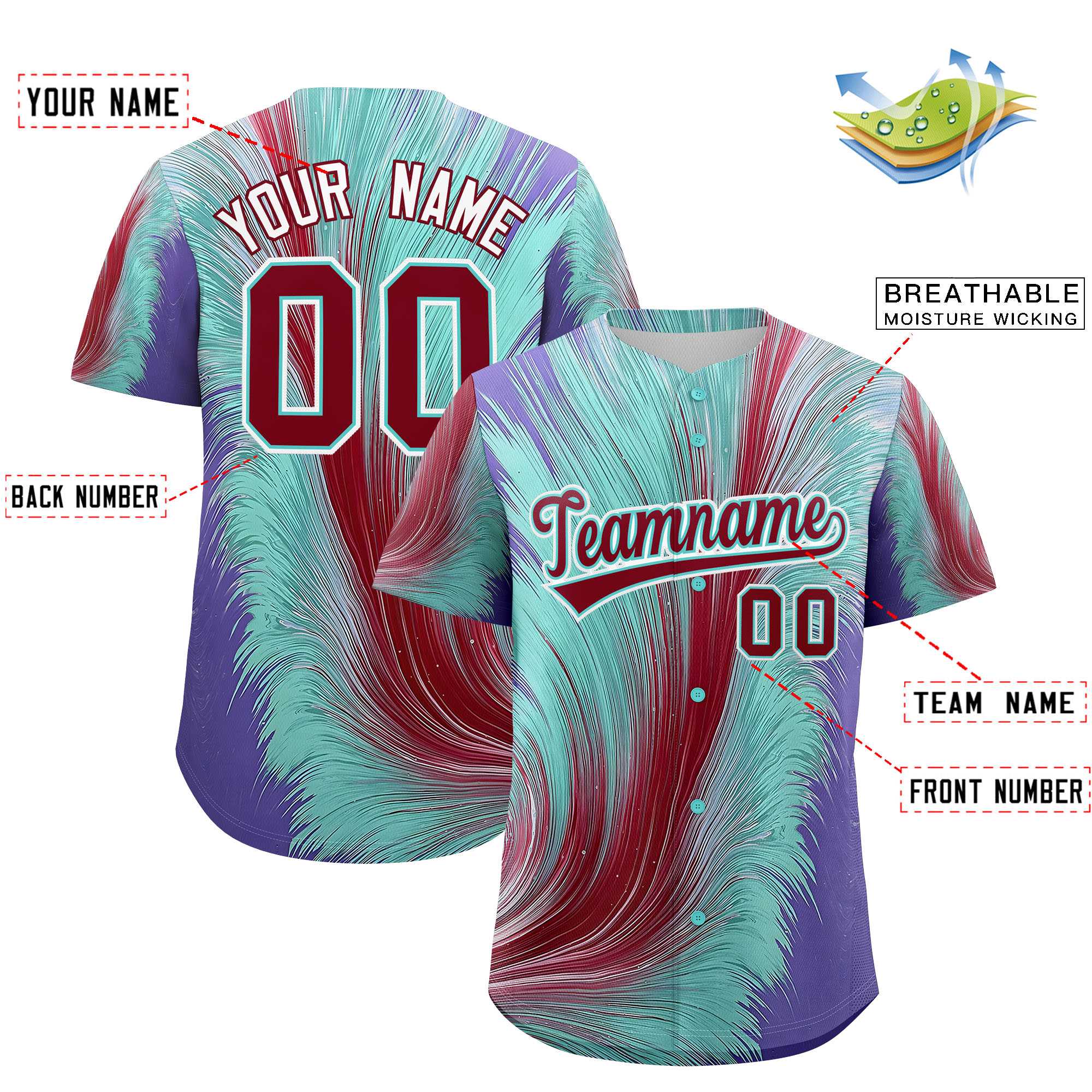 Benutzerdefiniertes Crimson Bright Green Fluid Feather Graffiti Pattern Authentisches Baseball-Trikot Benutzerdefiniertes Crimson Bright Green Fluid Feather Graffiti Pattern Authentisches Baseball-Trikot