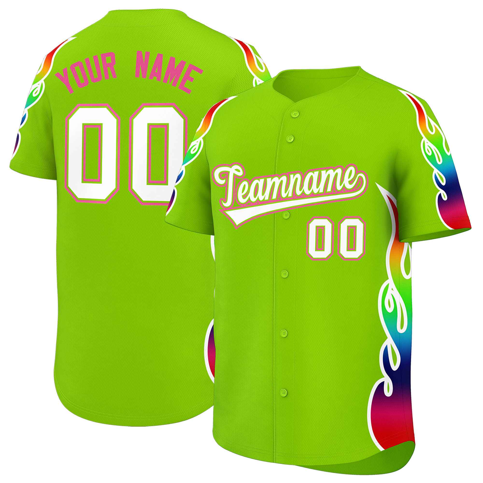 Benutzerdefiniertes Graffiti-Muster, personalisierter mehrfarbiger Flammendruck, authentisches Baseball-Trikot
