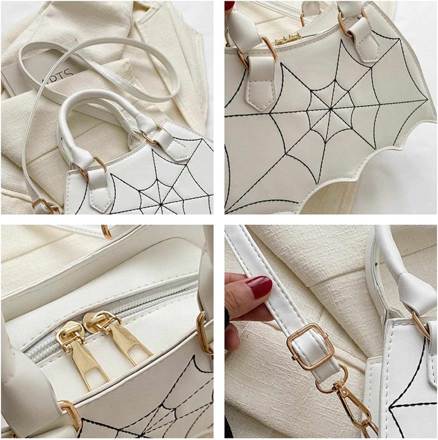 Halloween Crossbody Bag for Women Girls Novelty Gothic Purse with Spider Web Cute Spooky Season Shoulder Tote Bag