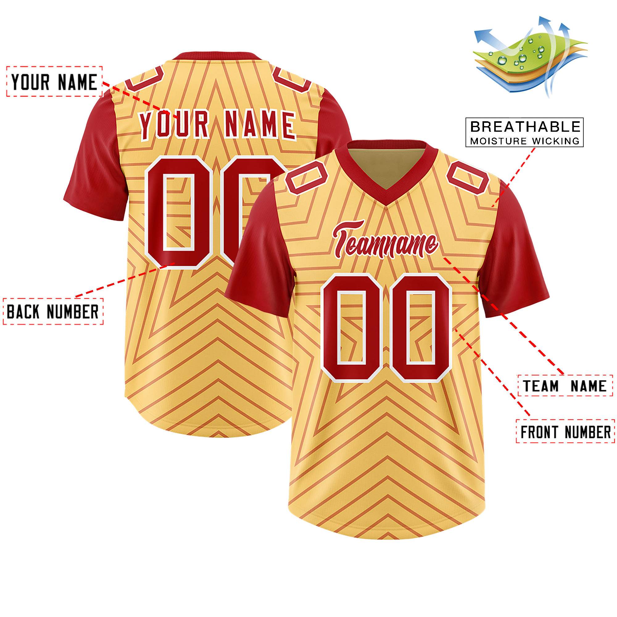 Individuell personalisiertes, authentisches Fußballtrikot mit Raglanärmeln und Sternenmuster