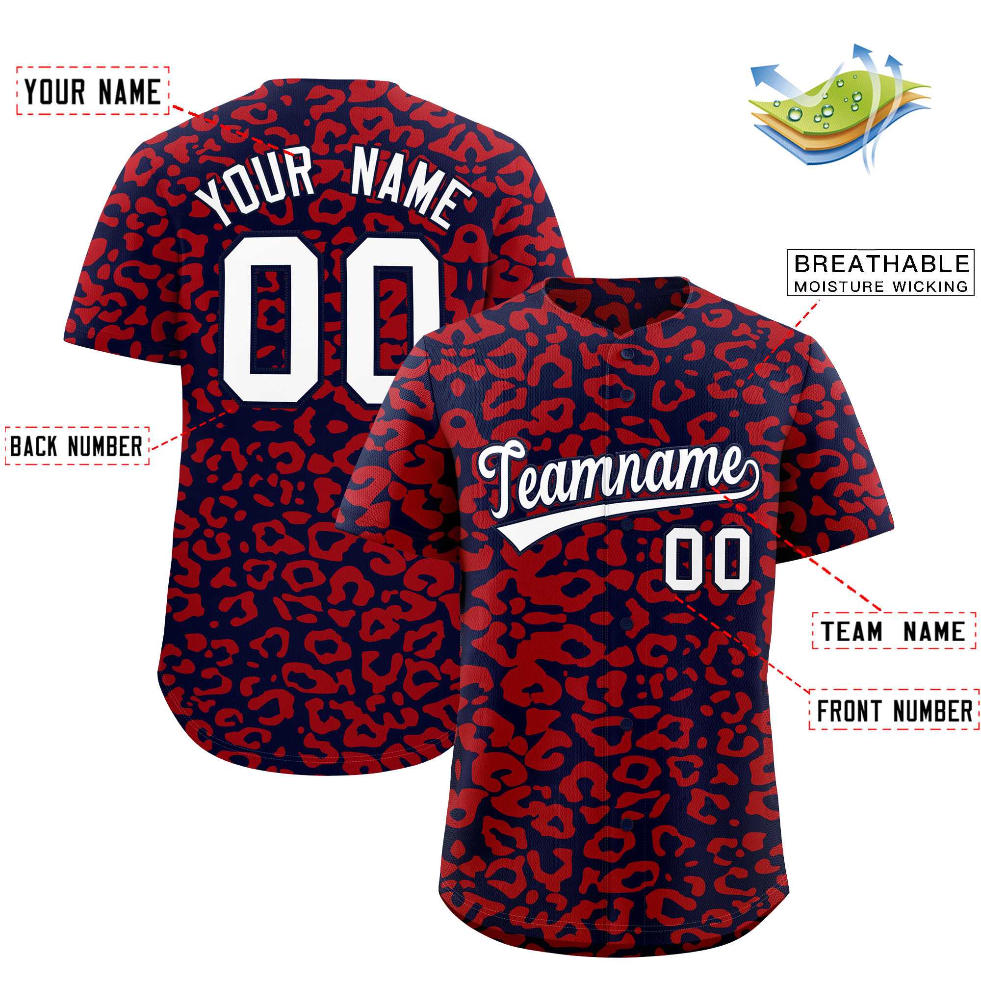 Authentisches Baseball-Trikot mit individuell gestaltetem Leopardenmuster