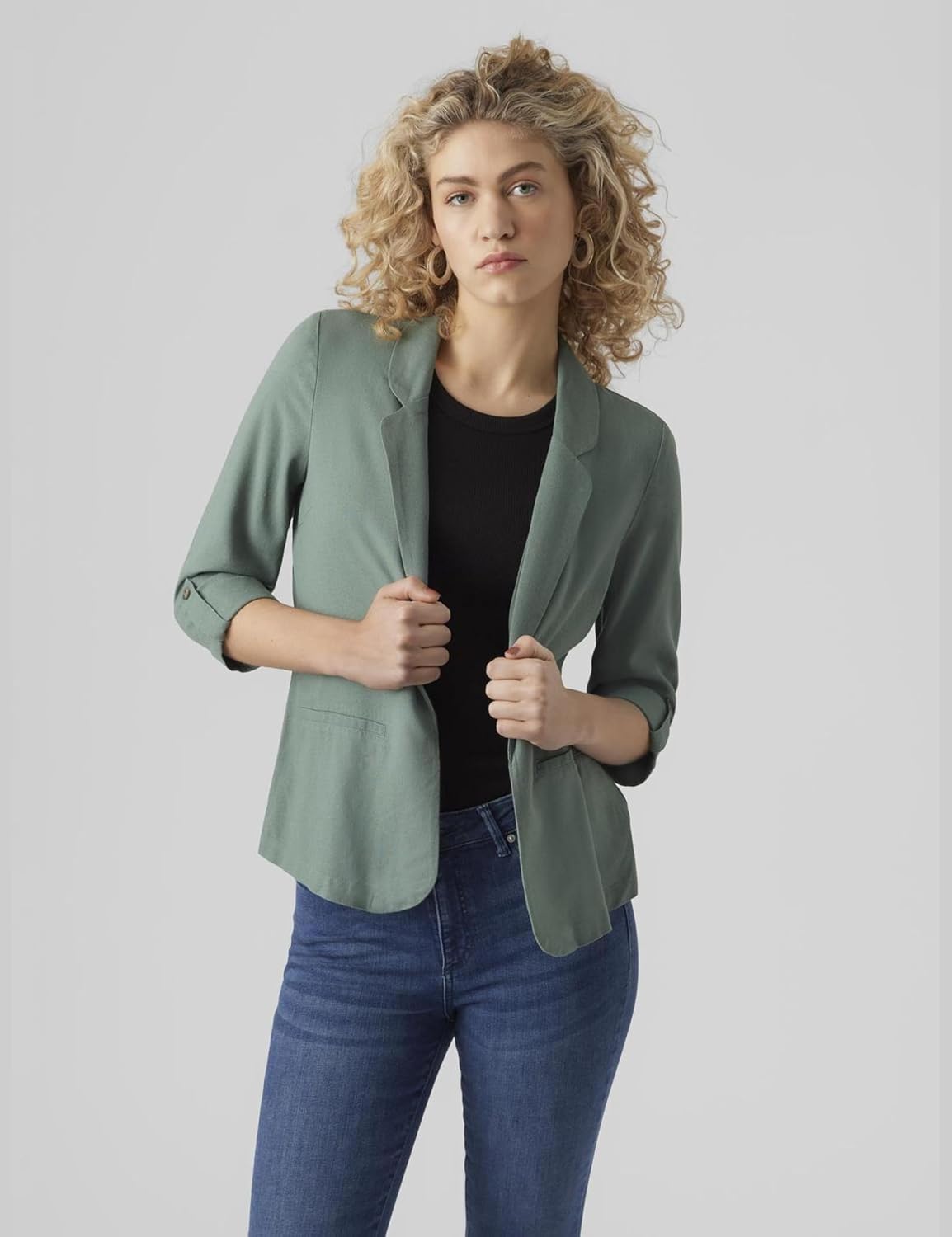 Women's Linen Blend Open Front Blazer Sage Green Women's Linen Blend Open Front Blazer Sage Green