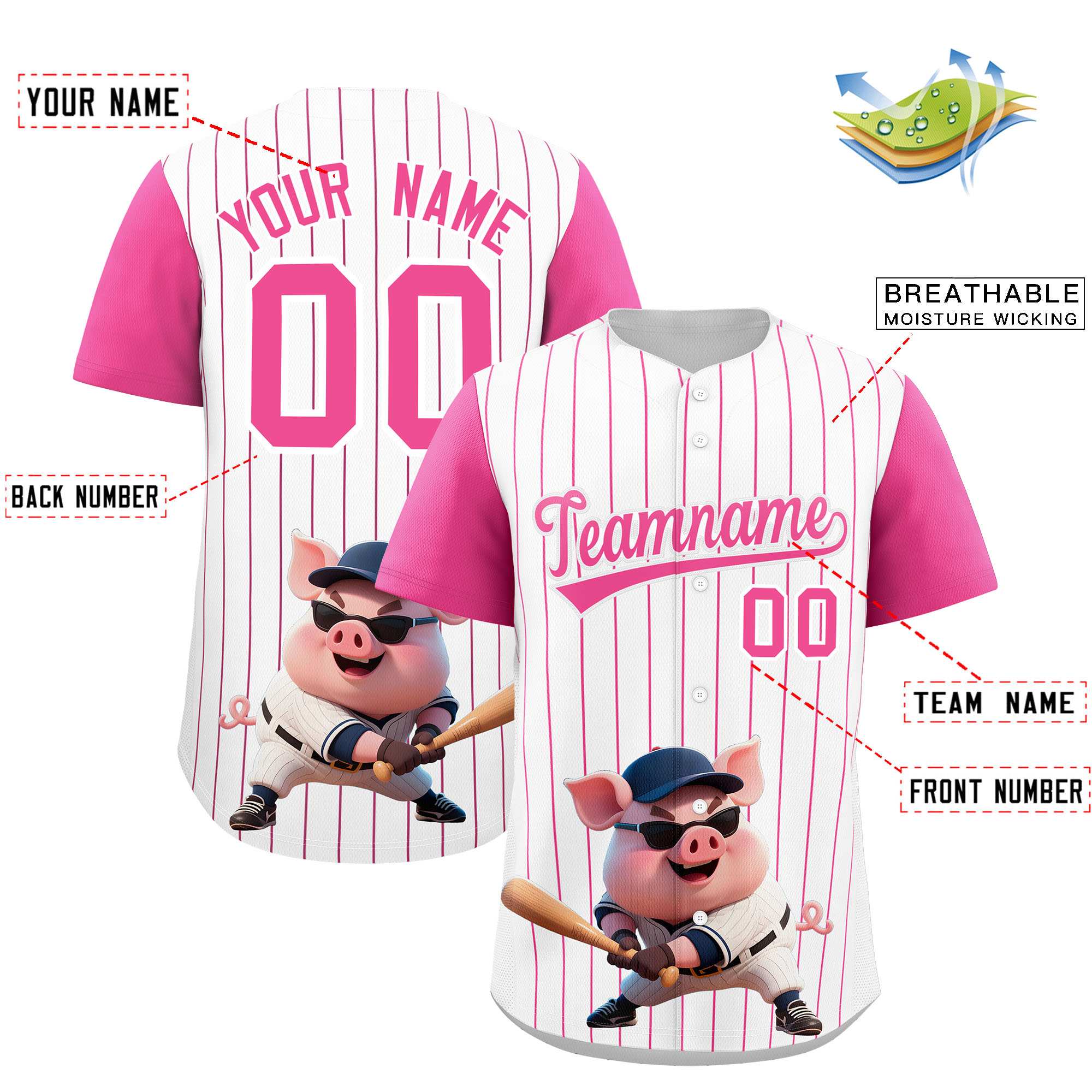 Authentisches Baseball-Trikot mit individuellem Streifen-Tiere-Graffiti-Muster, Raglanärmeln Authentisches Baseball-Trikot mit individuellem Streifen-Tiere-Graffiti-Muster, Raglanärmeln
