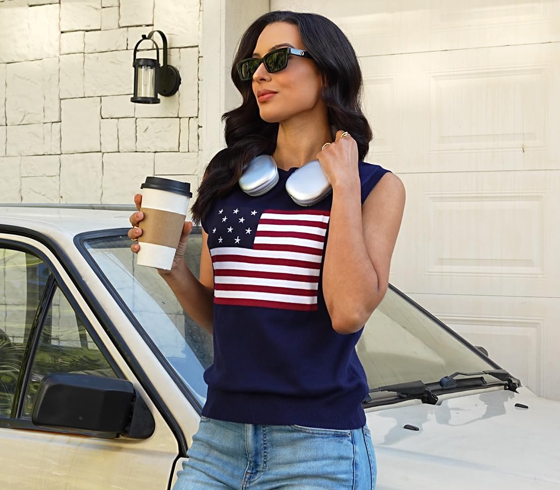 Women's American Flag Intarsia Sweater Tank