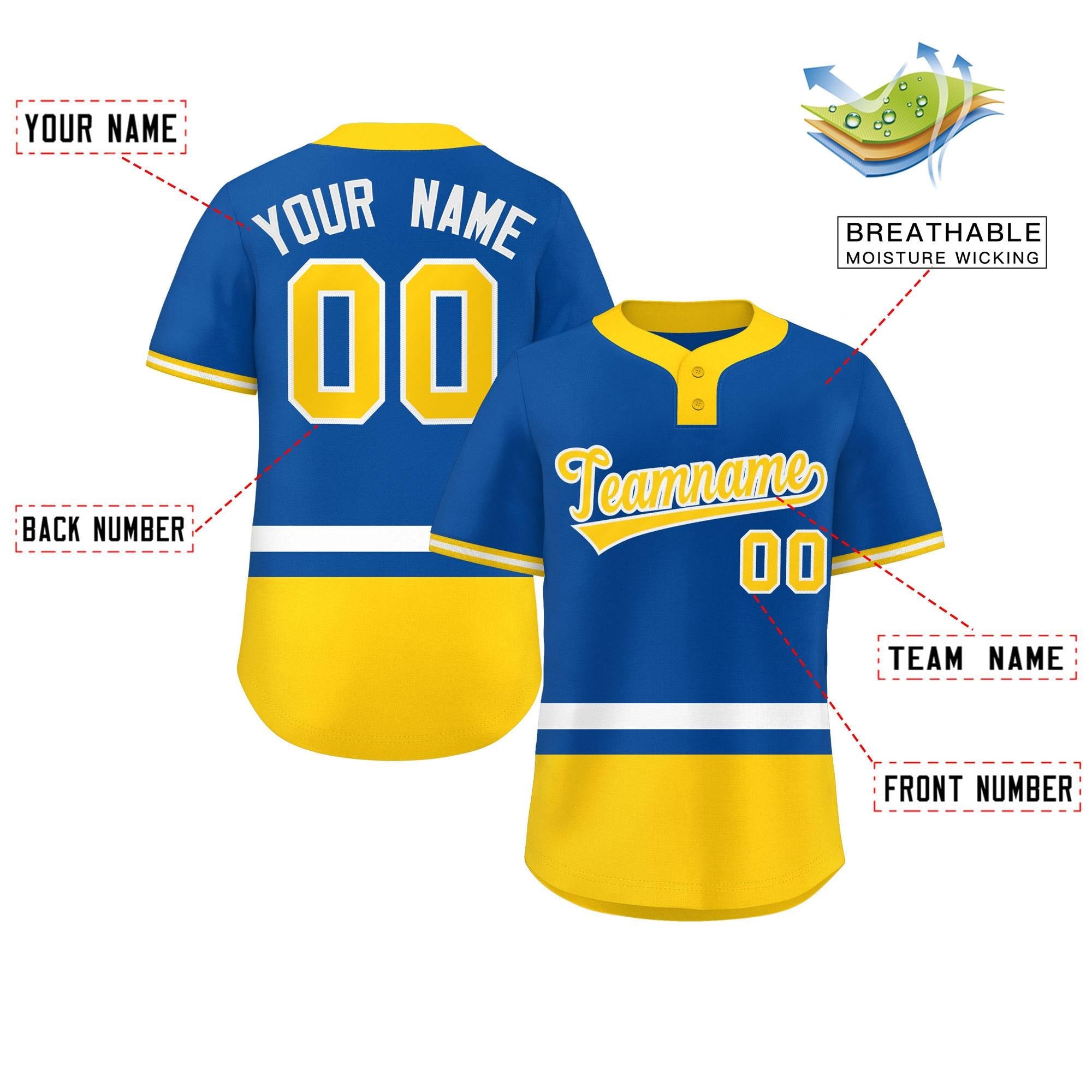 Custom Color Block Personalized Authentic Two-Button Softball Jersey