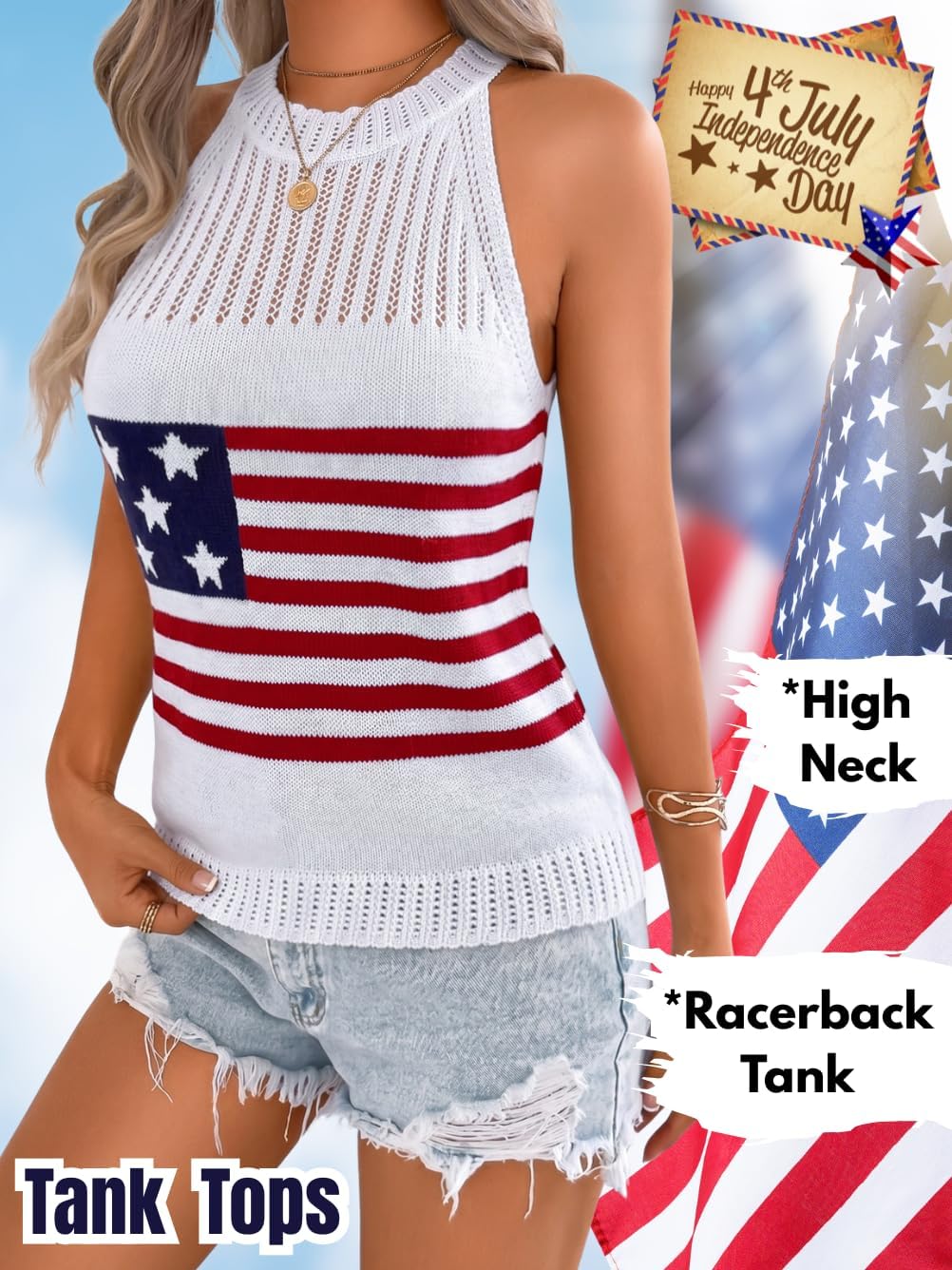Women's Halter Neck Crochet Sweater Tank