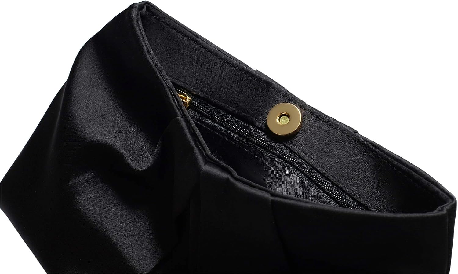 Women's Black Satin Pleated Clutch with Pearl Chain Handle