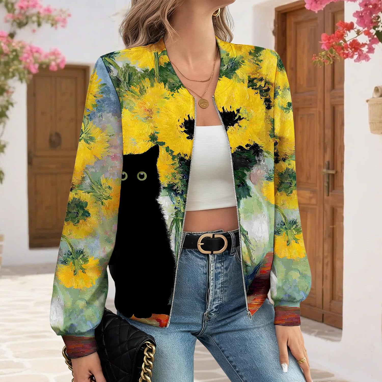 Vintage Fall\ Winter Casual Animal Print Graphic Coat Women's Basic Crew Neck Long Sleeve Bomber Jacket Vintage Fall\ Winter Casual Animal Print Graphic Coat Women's Basic Crew Neck Long Sleeve Bomber Jacket