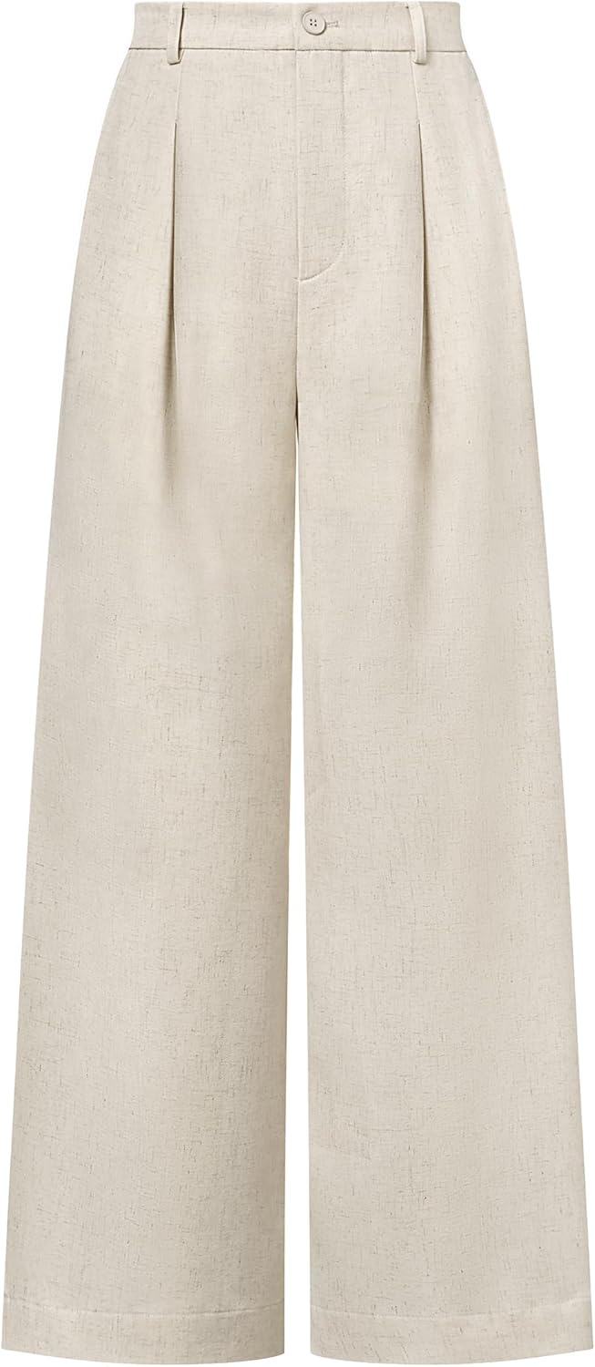 Women's Linen Blend Wide Leg Palazzo Pants All-Season Business Casual Outfits Dress Trousers