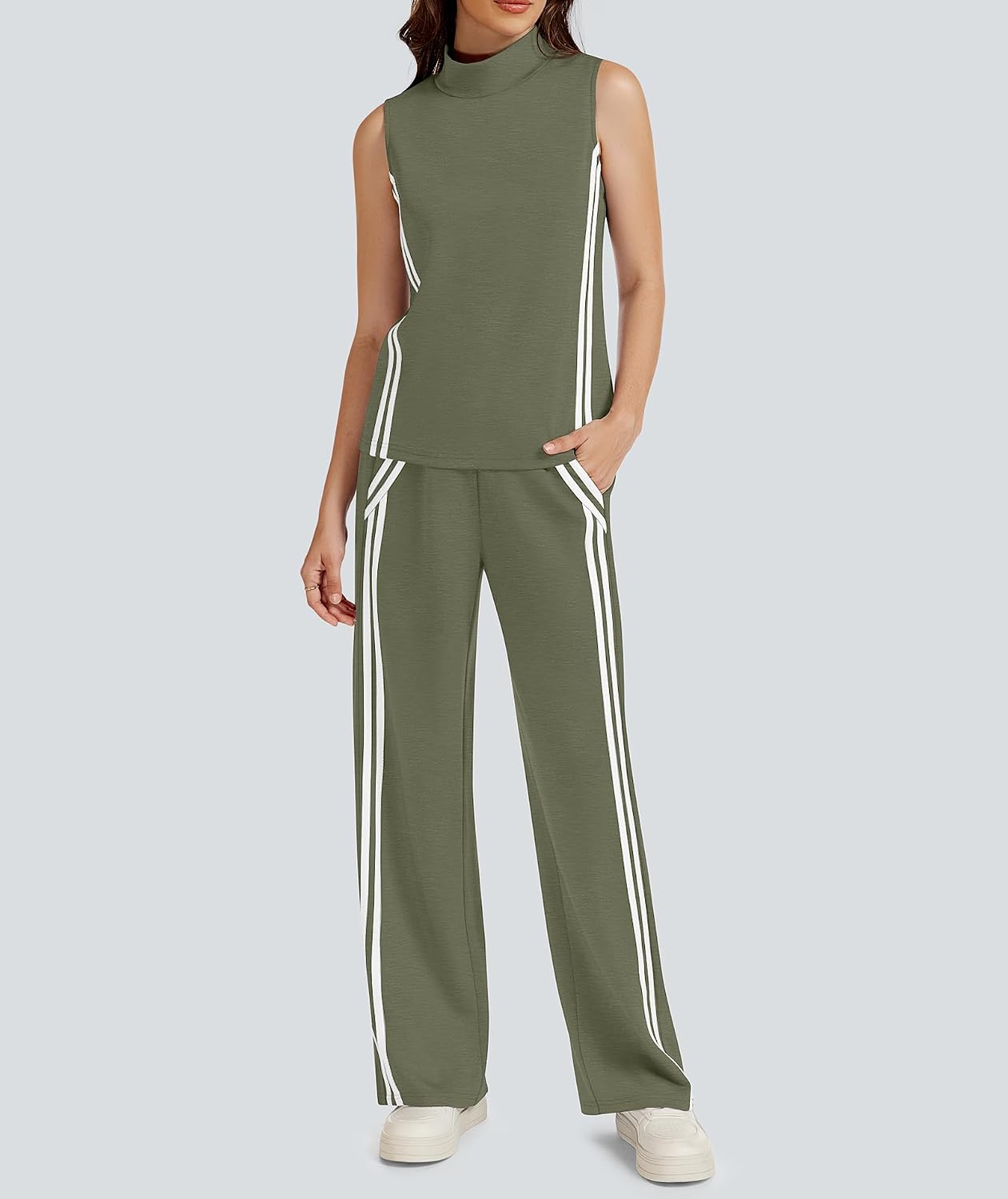 Women's Striped Tank and Wide Leg Pants Track Suit
