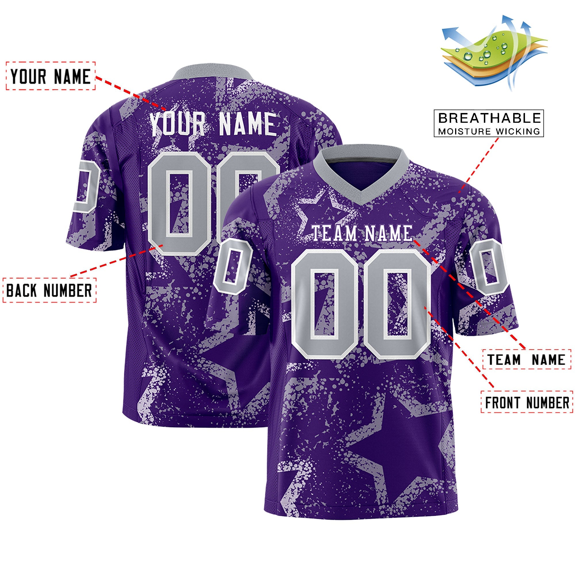 Individuell personalisiertes, authentisches Fußballtrikot mit Stern-Graffiti-Muster