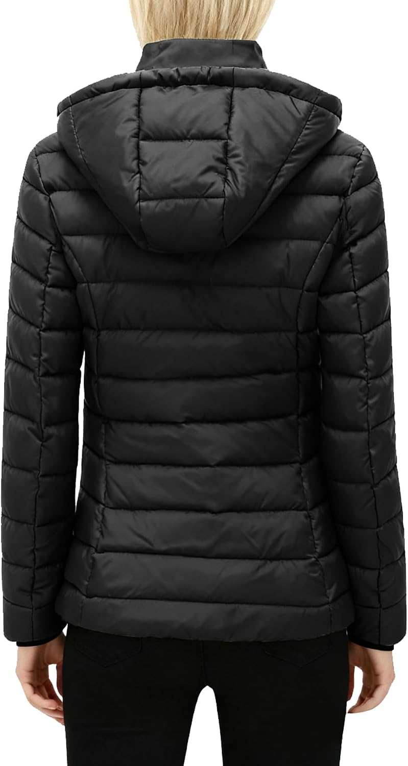 Women's Hooded Quilted Puffer Coat Fleece Lined Black Women's Hooded Quilted Puffer Coat Fleece Lined Black