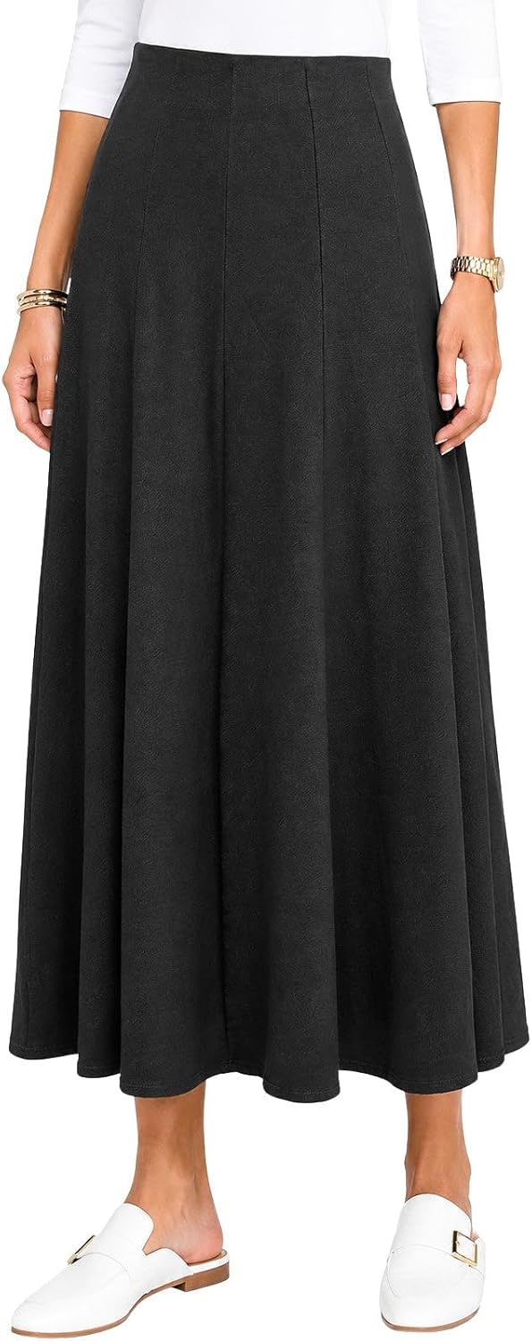 Women's Faux Denim Knit A-Line Maxi Skirt Black