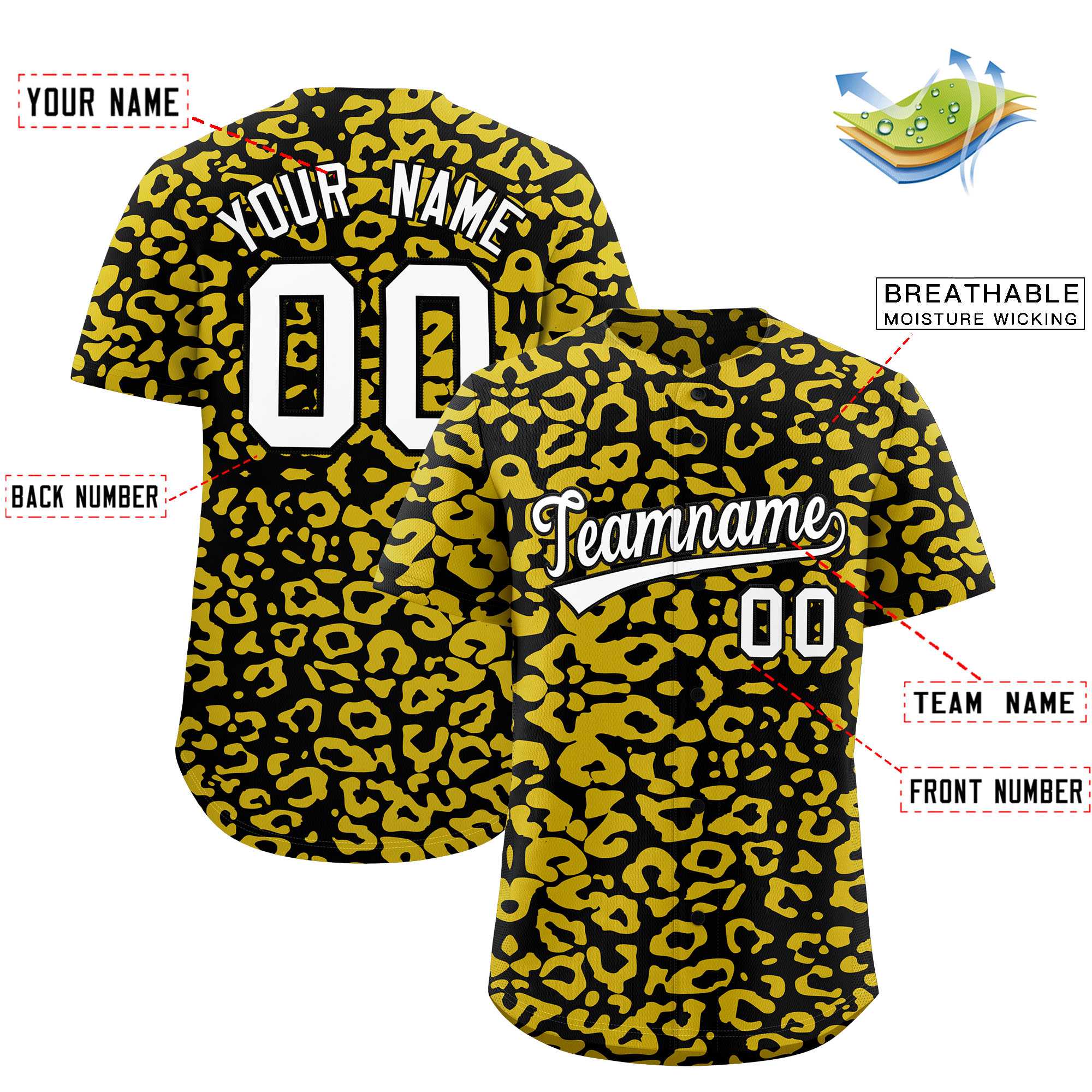 Authentisches Baseball-Trikot mit individuell gestaltetem Leopardenmuster