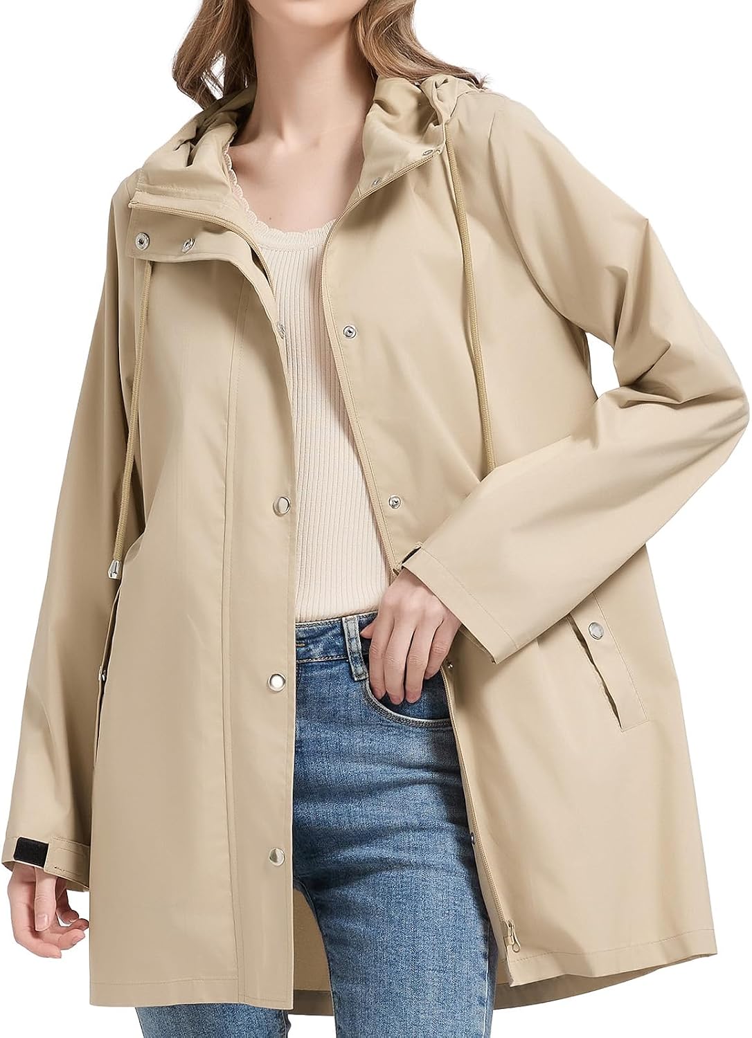 CHIIONE Women's Waterproof Long Rain Jacket Hooded Trench Coat Lightweight Packable Raincoat for Travel Outdoor