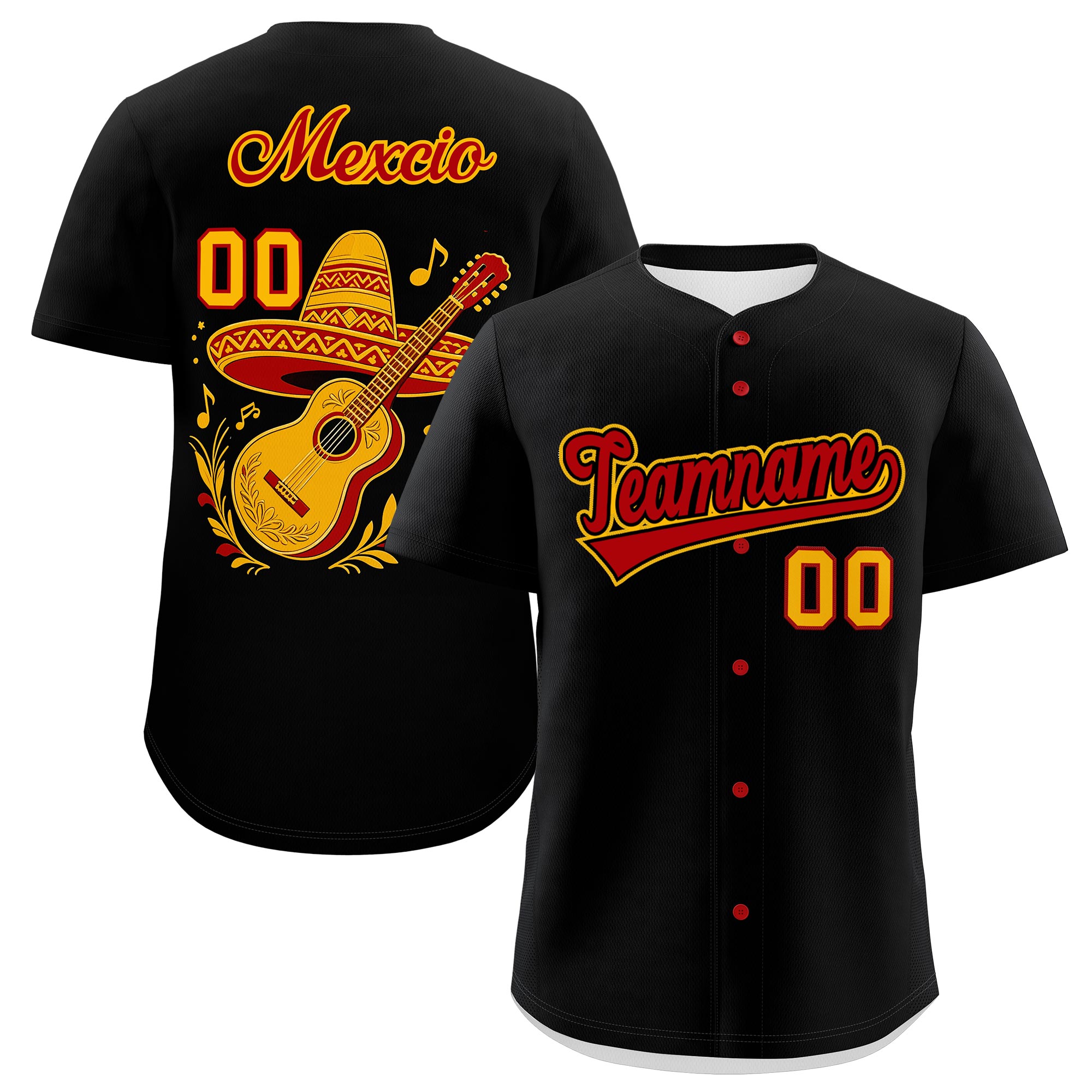 Benutzerdefiniertes Baseball-Trikot aus Stretchstoff mit Graffiti-Muster im mexikanischen Stil Benutzerdefiniertes Baseball-Trikot aus Stretchstoff mit Graffiti-Muster im mexikanischen Stil