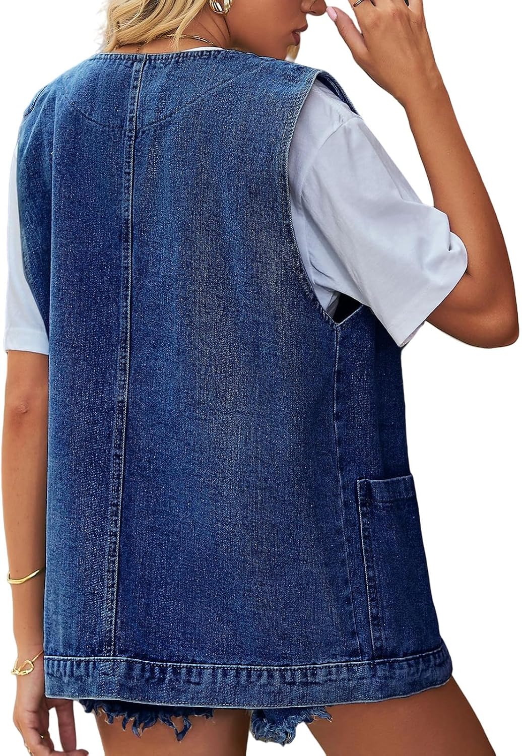 Denim Vest Women Oversized Sleeveless Vintage Jean Jacket Plus Size Fall Fashion Distressed Coats Outerwear