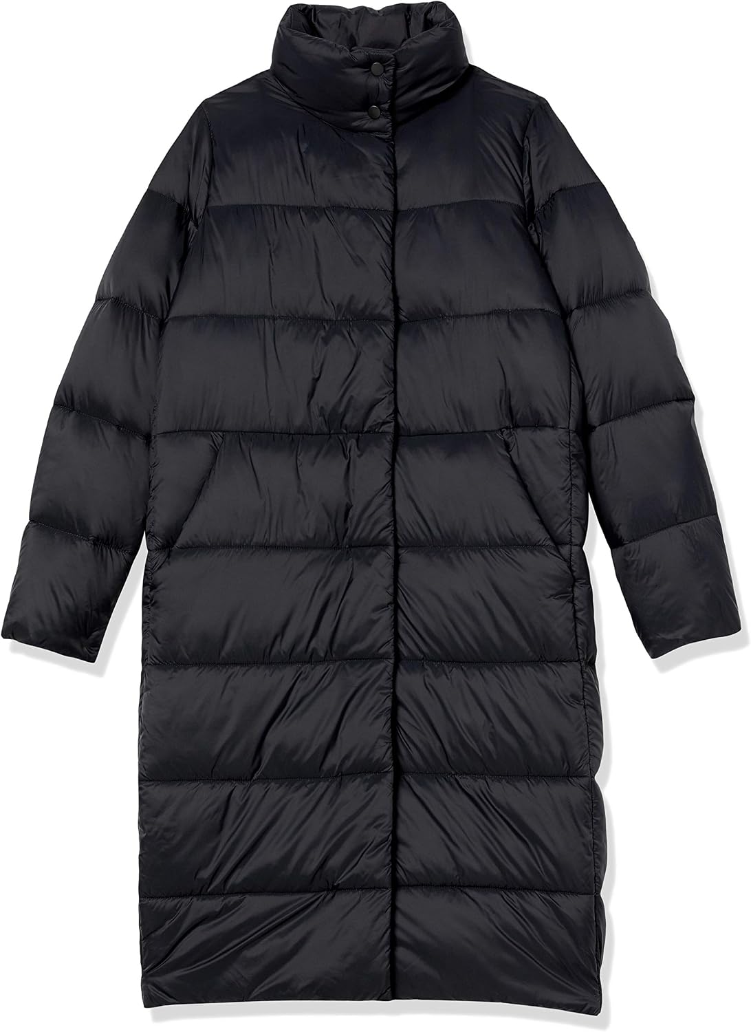Women's Long Quilted Puffer Coat Snap Front Black