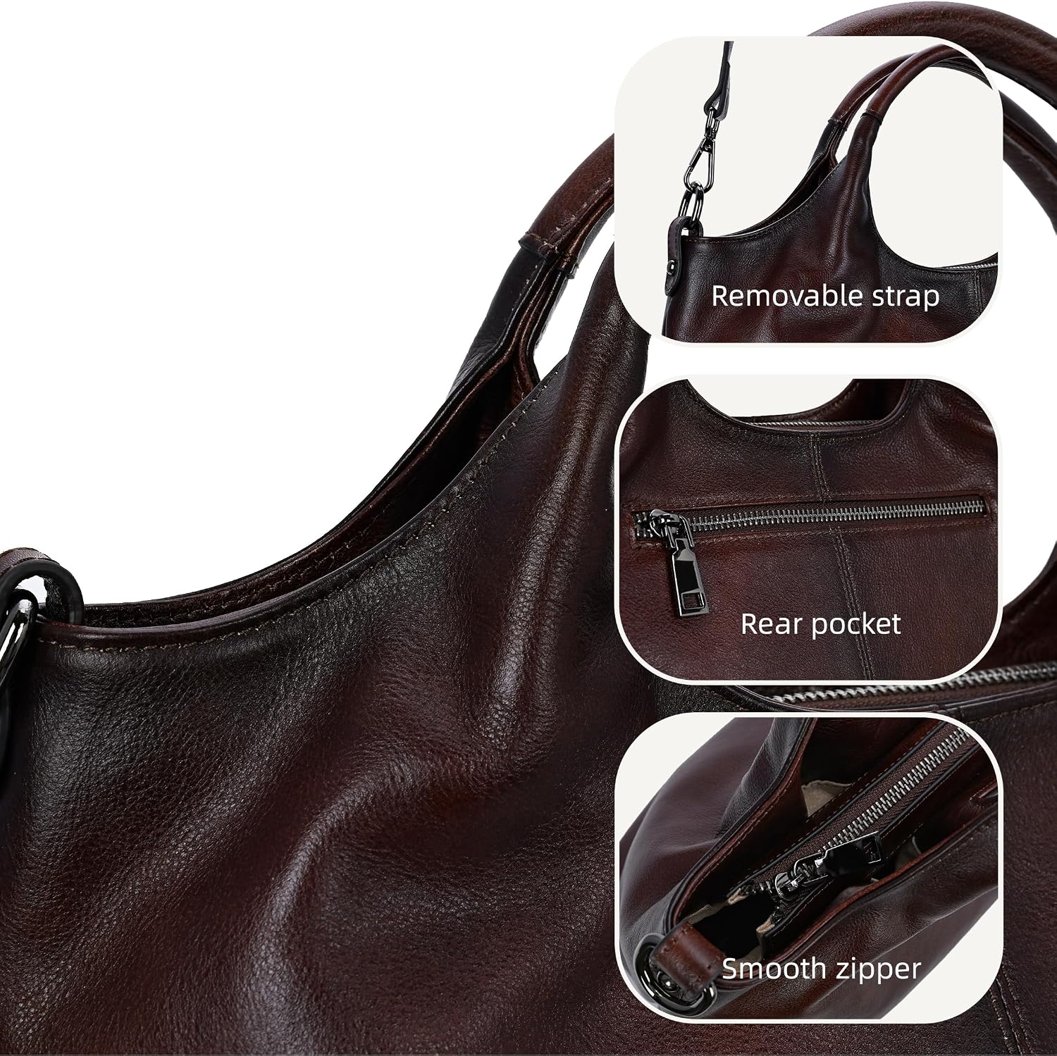 Women's Soft Genuine Leather Cut-Out Handle Hobo Burgundy Women's Soft Genuine Leather Cut-Out Handle Hobo Burgundy