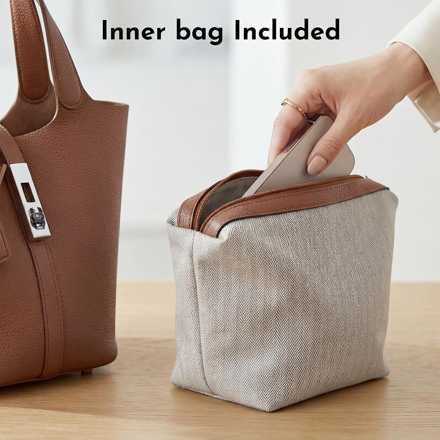 Women's Pebbled Vegan Leather Bucket Tote Bag, Brown Women's Pebbled Vegan Leather Bucket Tote Bag, Brown