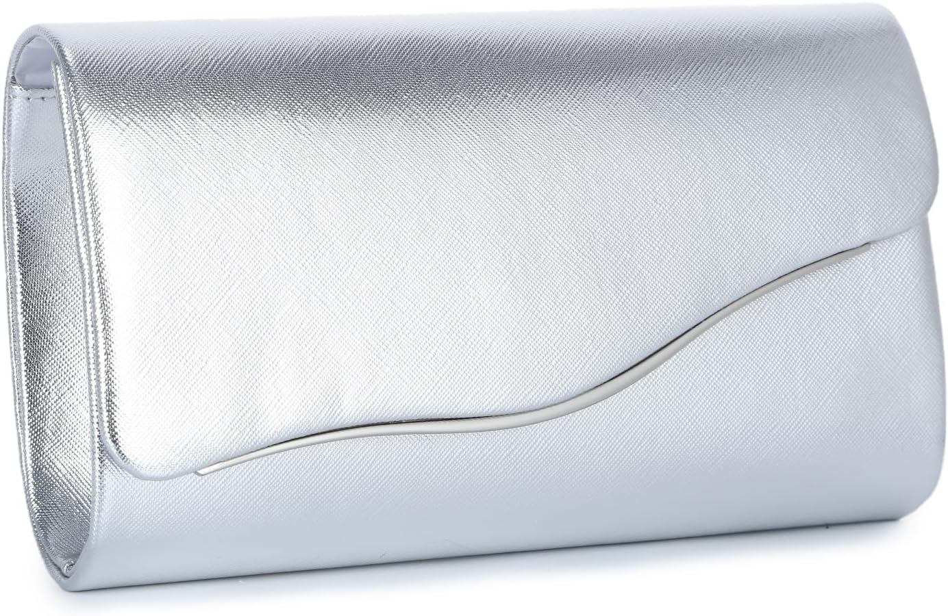 Women's Silver Envelope Clutch with Detachable Chain Strap