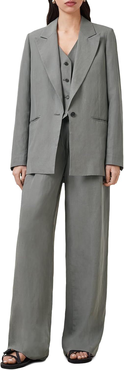 Women's Linen Single Button Relaxed Blazer Sage Green