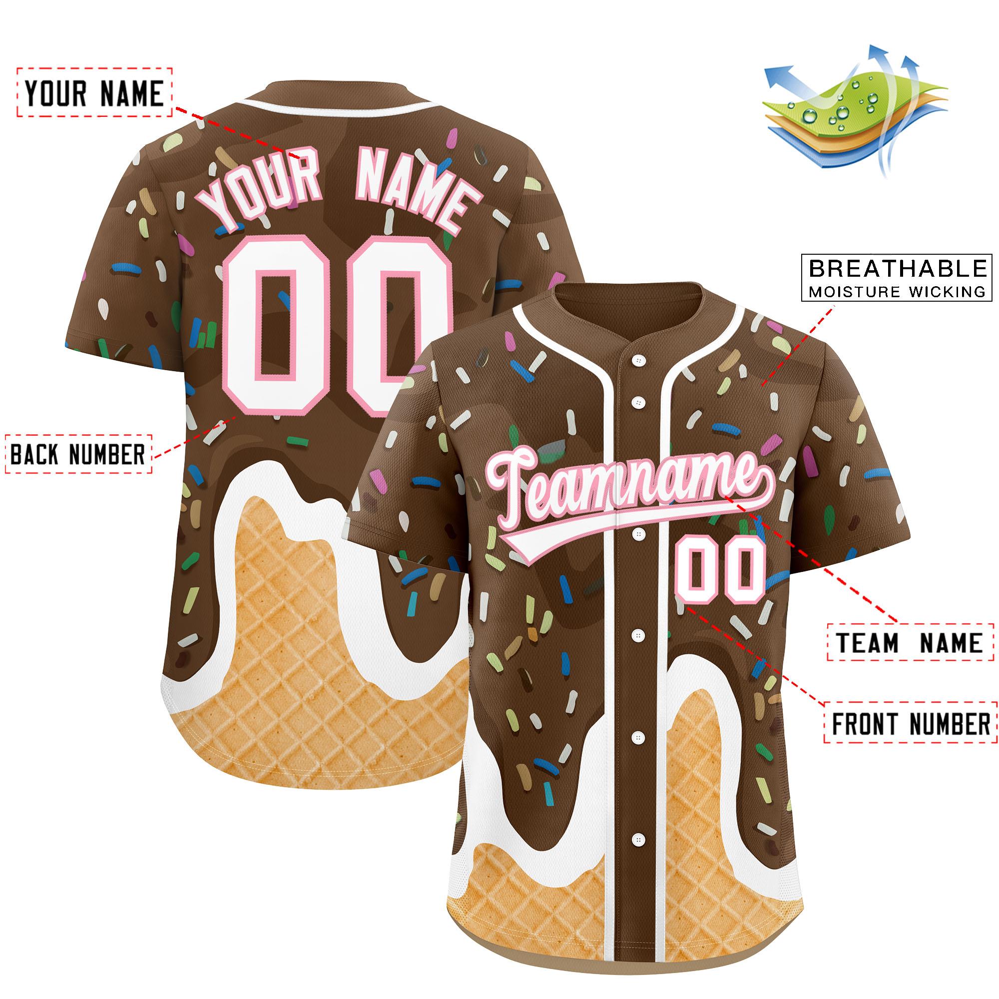 Benutzerdefiniertes Eistüte-Graffiti-Muster, modisches, authentisches Baseball-Trikot Benutzerdefiniertes Eistüte-Graffiti-Muster, modisches, authentisches Baseball-Trikot