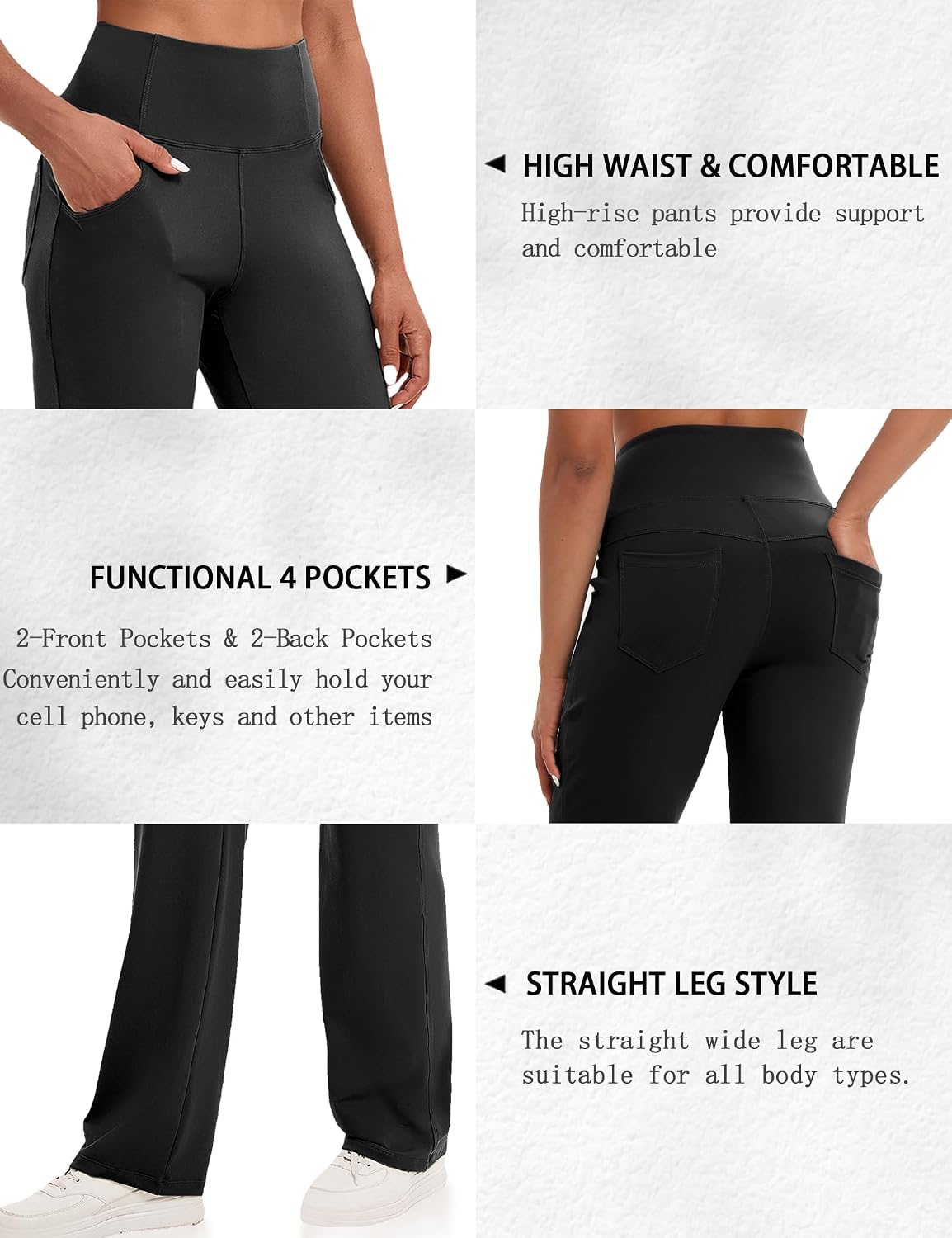 Women's High Waist Straight Leg Yoga Pants with Pockets