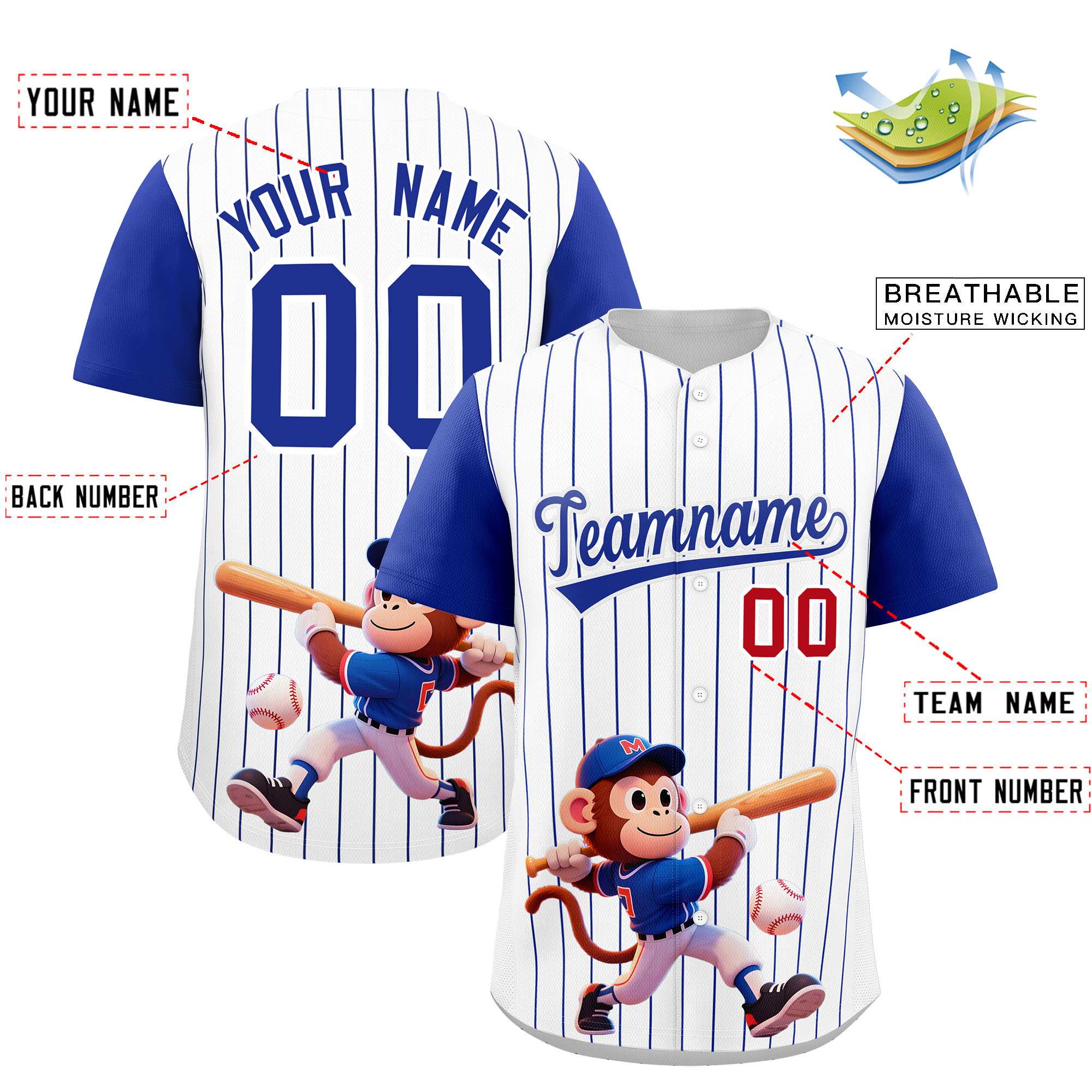 Authentisches Baseball-Trikot mit individuellem Streifen-Tiere-Graffiti-Muster, Raglanärmeln Authentisches Baseball-Trikot mit individuellem Streifen-Tiere-Graffiti-Muster, Raglanärmeln