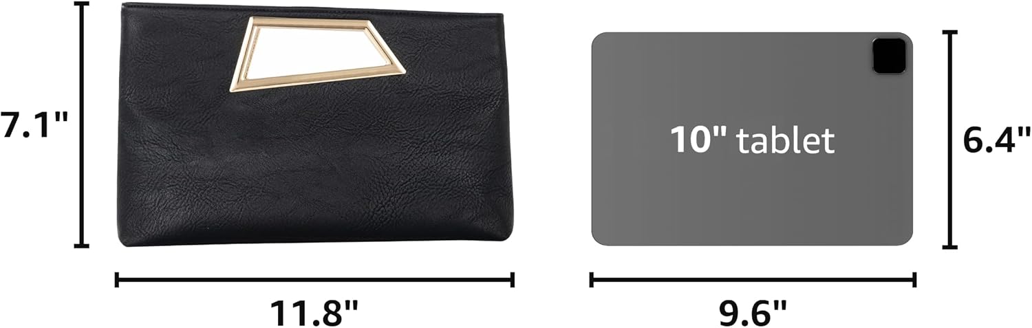 Women's PU Leather Clutch with Gold Cutout Handle Black