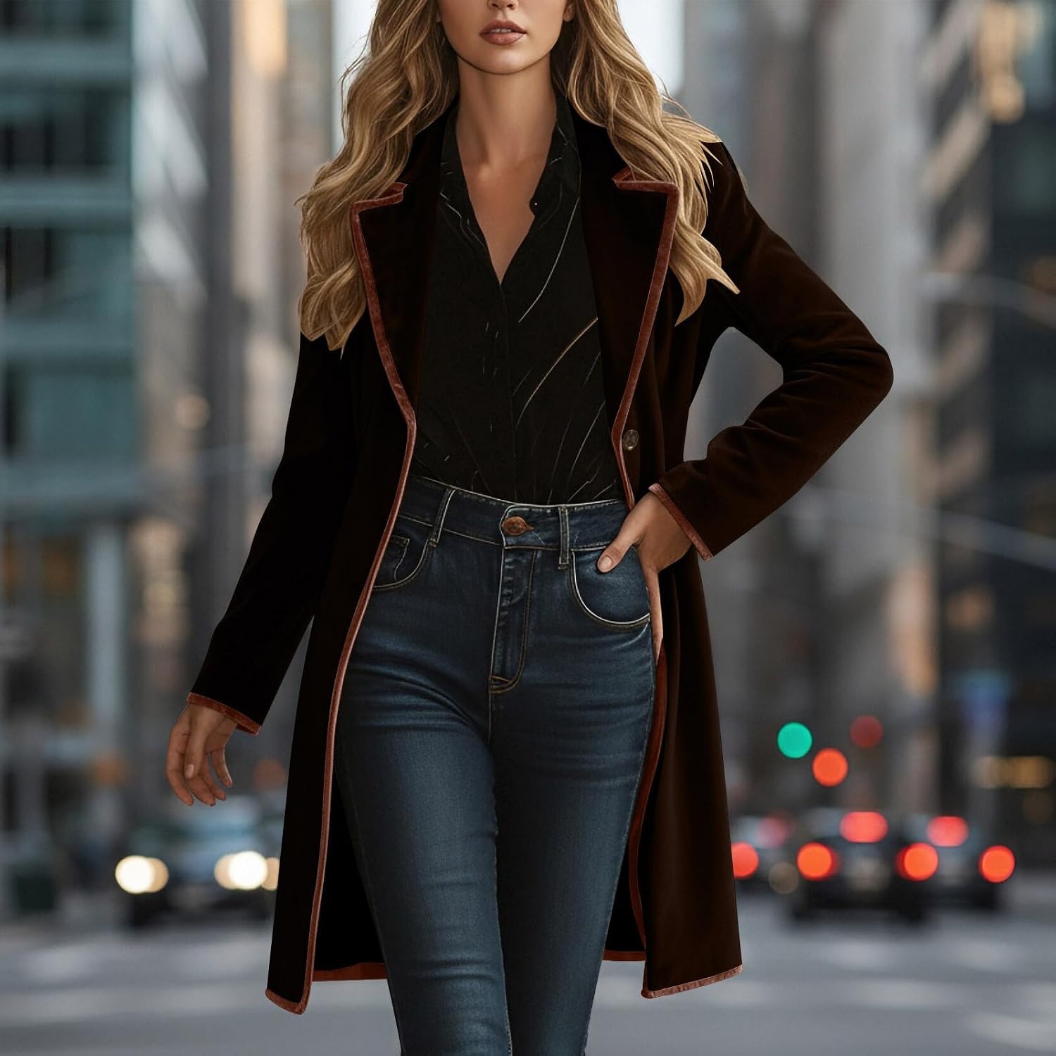 Women's Velvet Open Front Long Trench Coat Elegant Blazer Suit Jacket Sleeve Lapel Collar Outerwear Jackets Women's Velvet Open Front Long Trench Coat Elegant Blazer Suit Jacket Sleeve Lapel Collar Outerwear Jackets