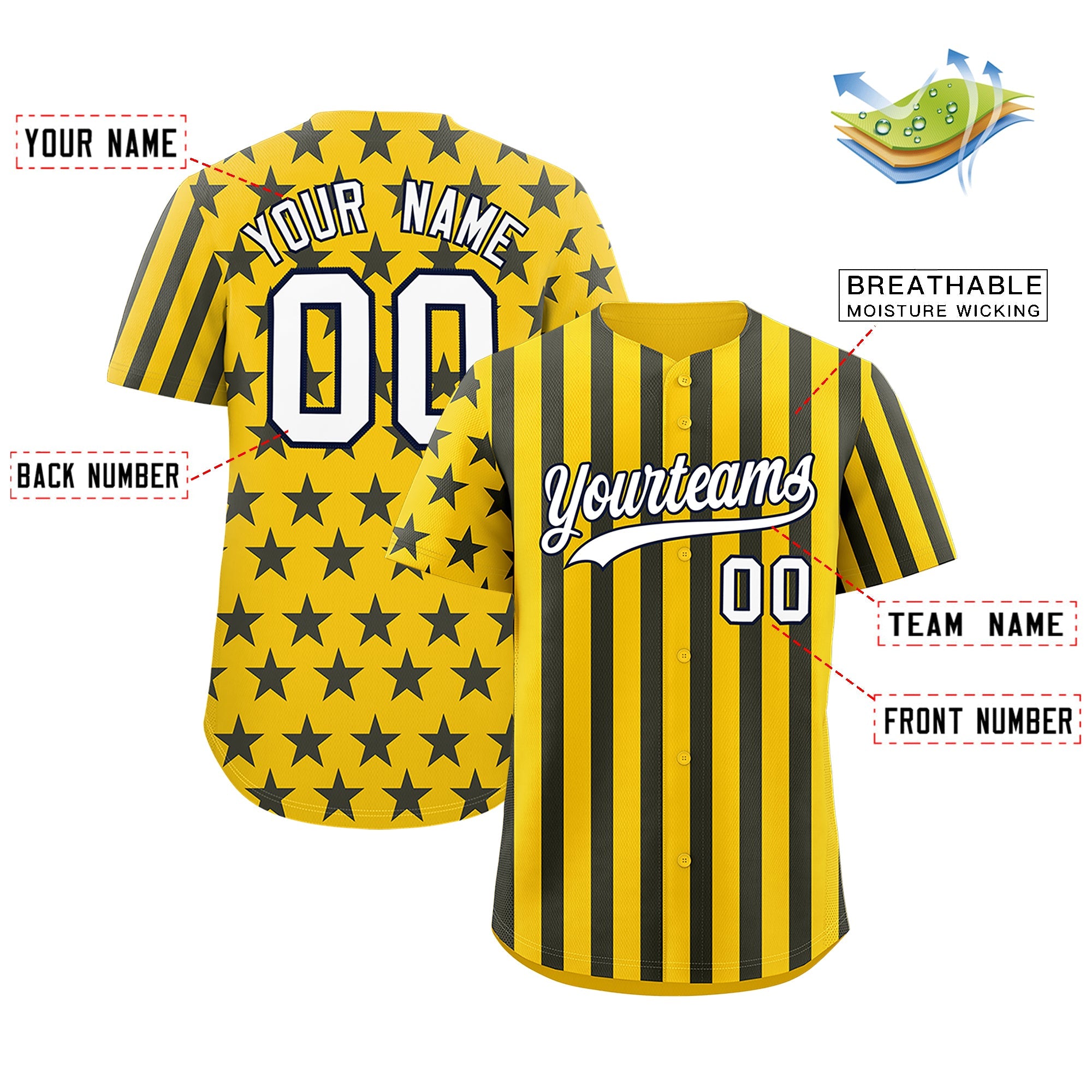 Benutzerdefiniertes Graffiti-Muster-Baseball-Trikot mit amerikanischer Flagge