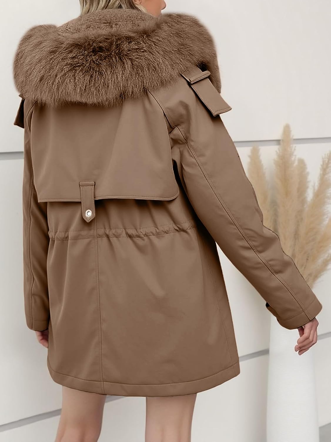 Women Warm Thicken Winter Parka Coat Fleece Lined Military Full-Zip Jacket Overcoat with Fur Hood