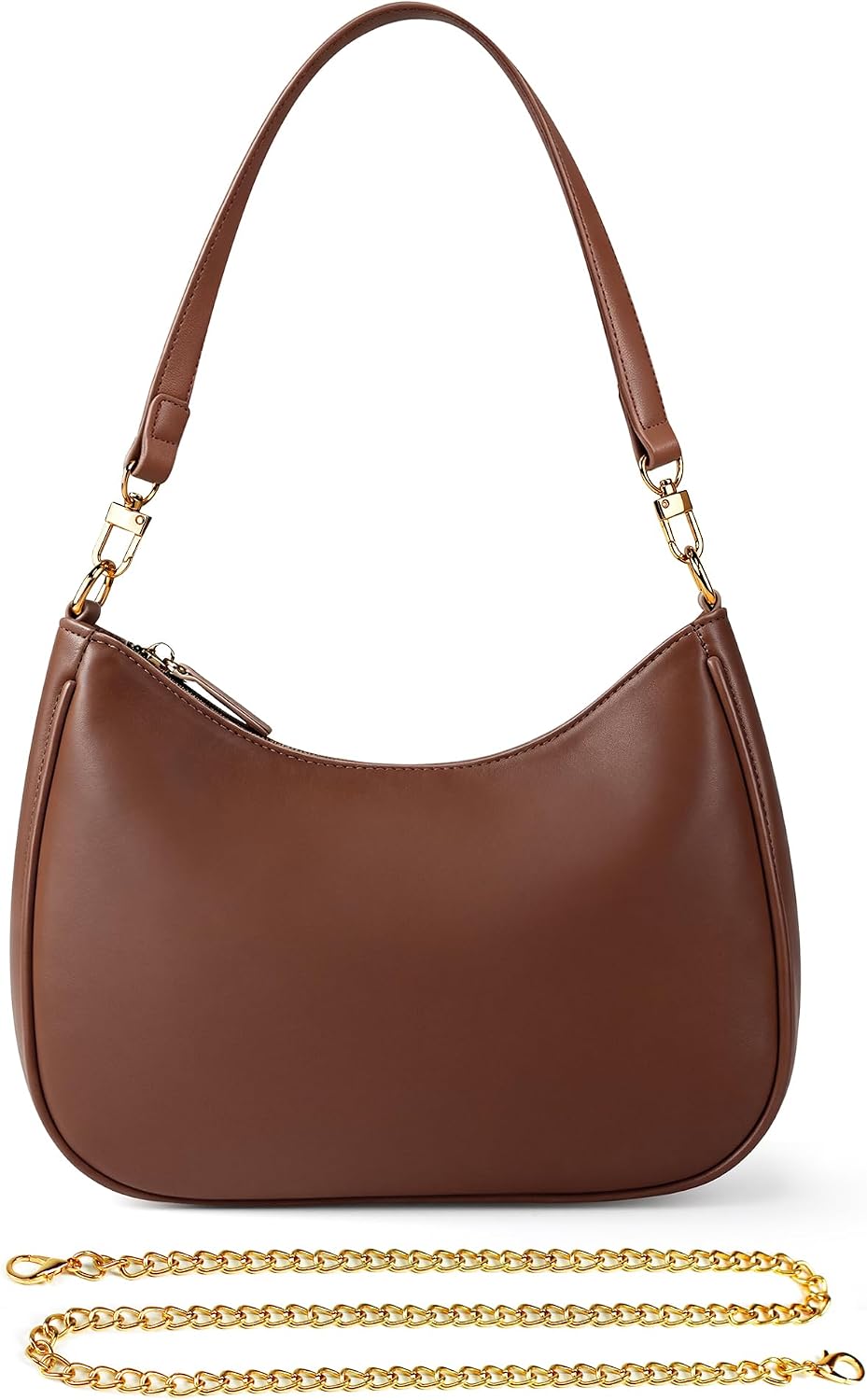 Women's Brown Leather Hobo Crossbody Purse with Chain Strap