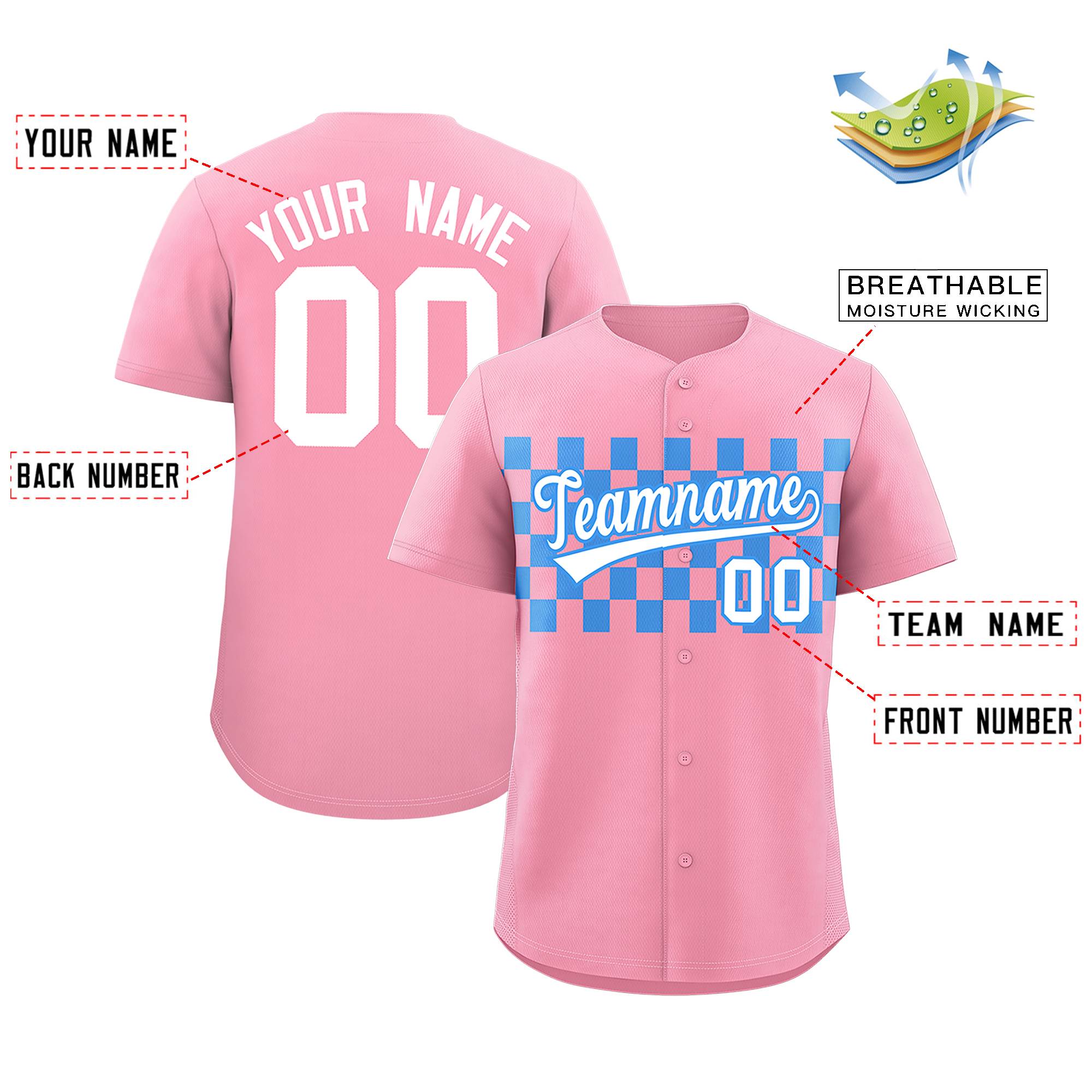 Individuell personalisiertes authentisches Baseball-Trikot mit kariertem Modedesign