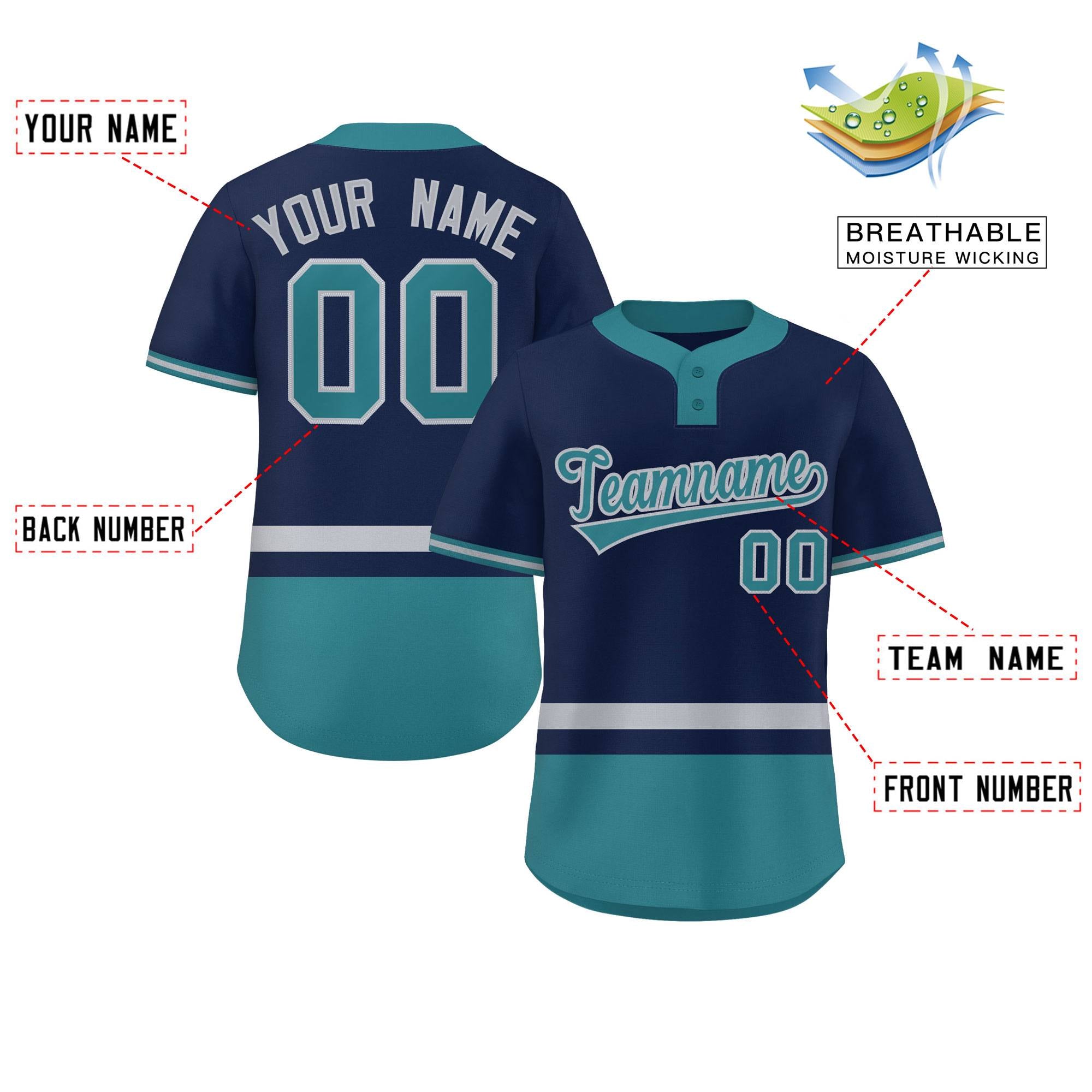 Custom Color Block Personalized Authentic Two-Button Softball Jersey