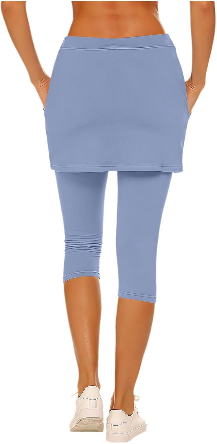 Skirted Leggings for Women Athletic Pickleball Tennis Skorts Capris Elastic Waist Workout Gym Yoga Pants with Skirts Skirted Leggings for Women Athletic Pickleball Tennis Skorts Capris Elastic Waist Workout Gym Yoga Pants with Skirts
