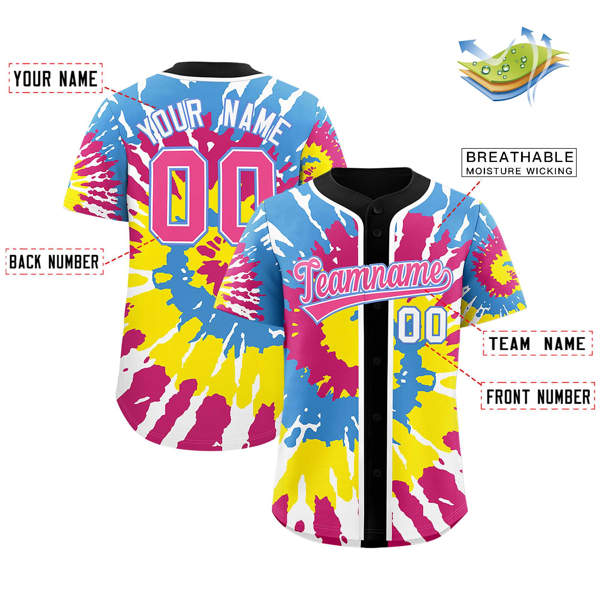 Authentisches Baseball-Trikot mit individuellem Tie-Dye-Graffiti-Muster Authentisches Baseball-Trikot mit individuellem Tie-Dye-Graffiti-Muster