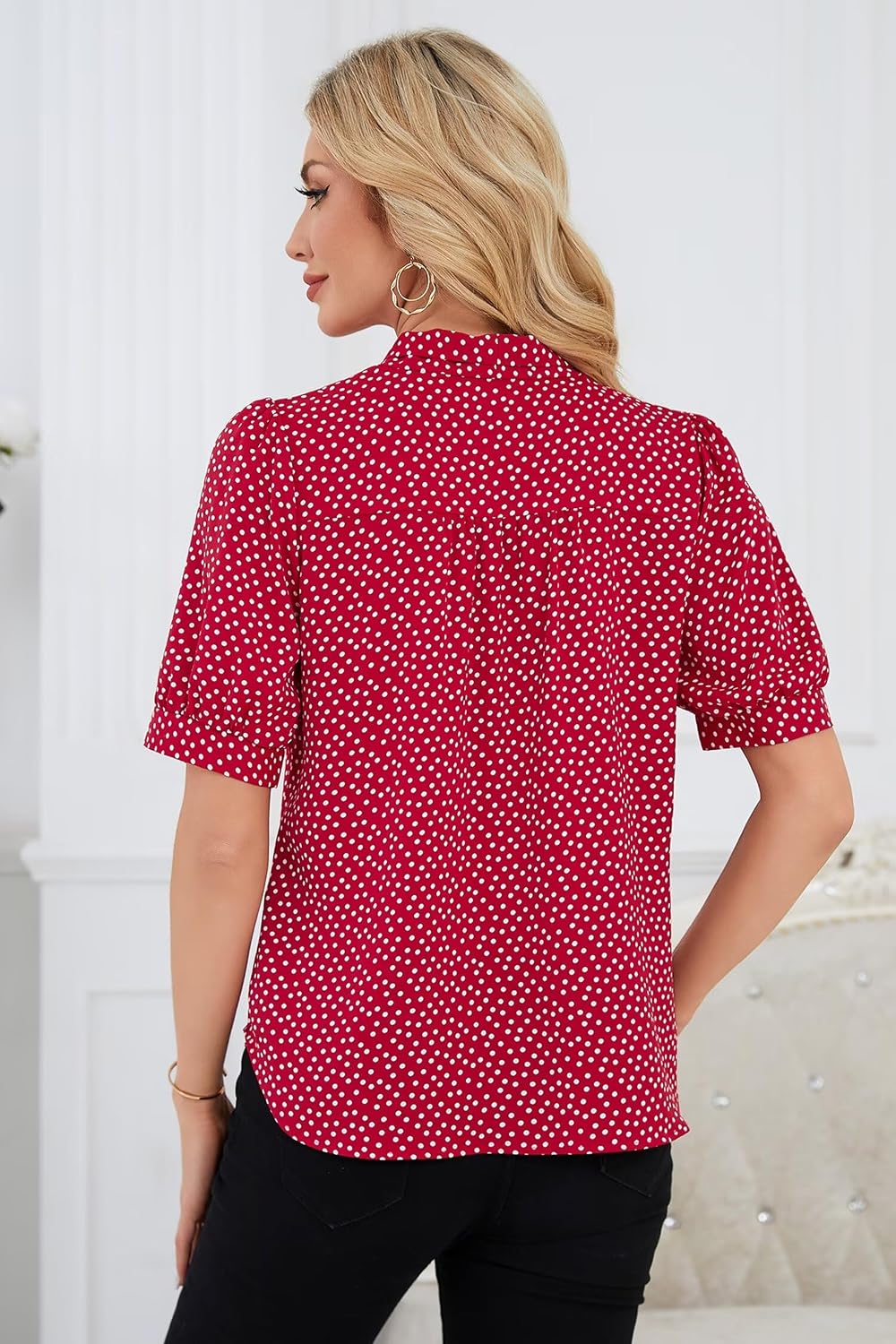 Blouses for Women Dressy Short Sleeve Shirts Bow Tie Neck Work Tops Business Outfits