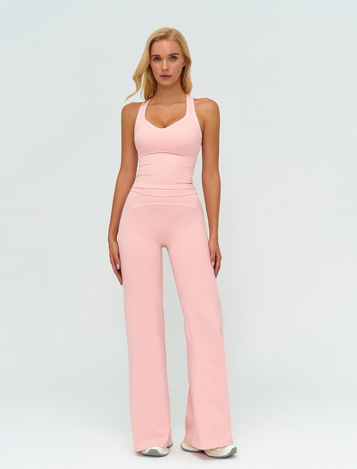Women's Yoga Jogger Compression Contrast Tank Top Tummy Control Bell Bottom Flare Pants Leggings Running Outfits