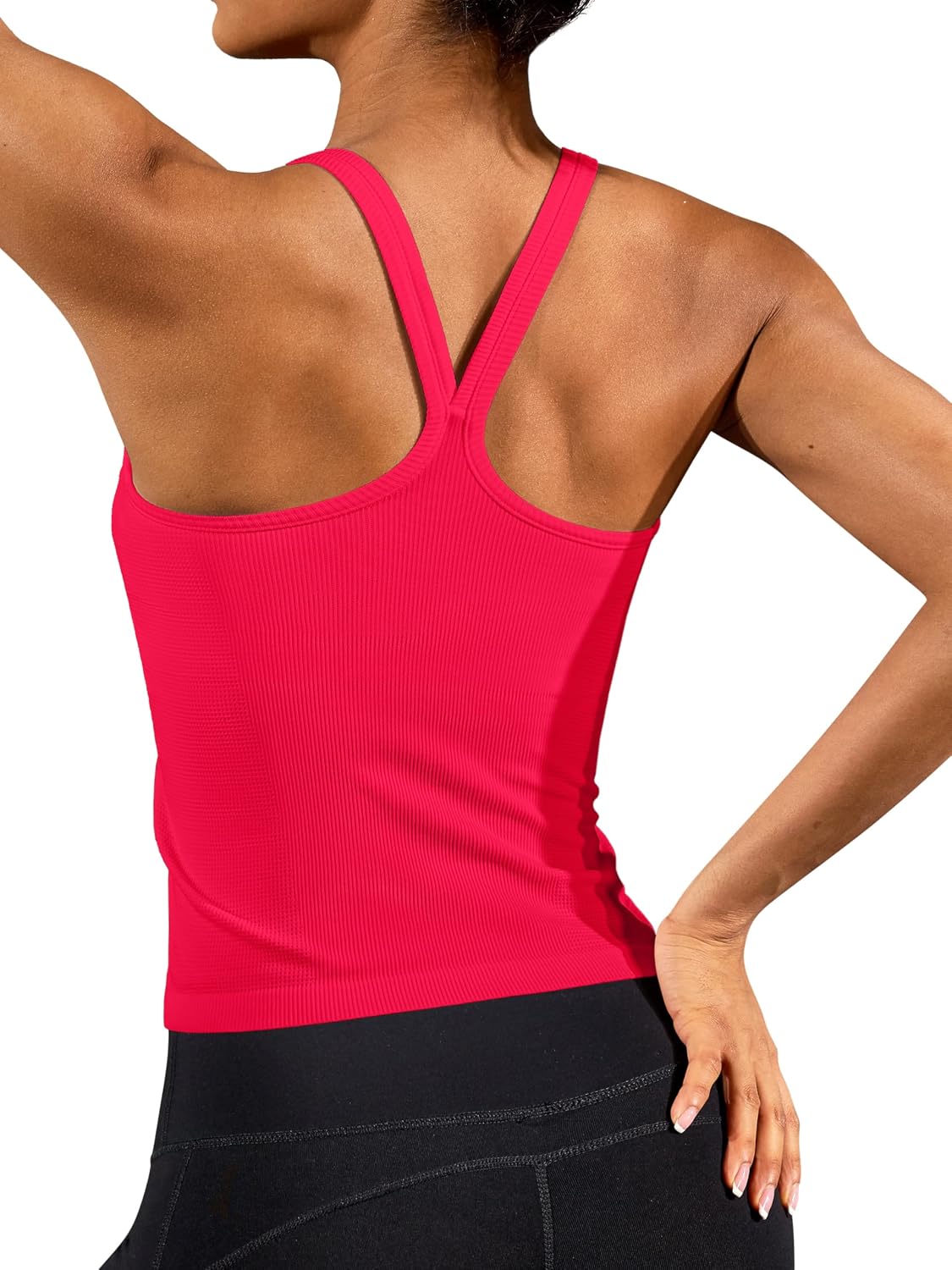 Women's Ribbed Waffle Workout Tank Racerback with Bra Red