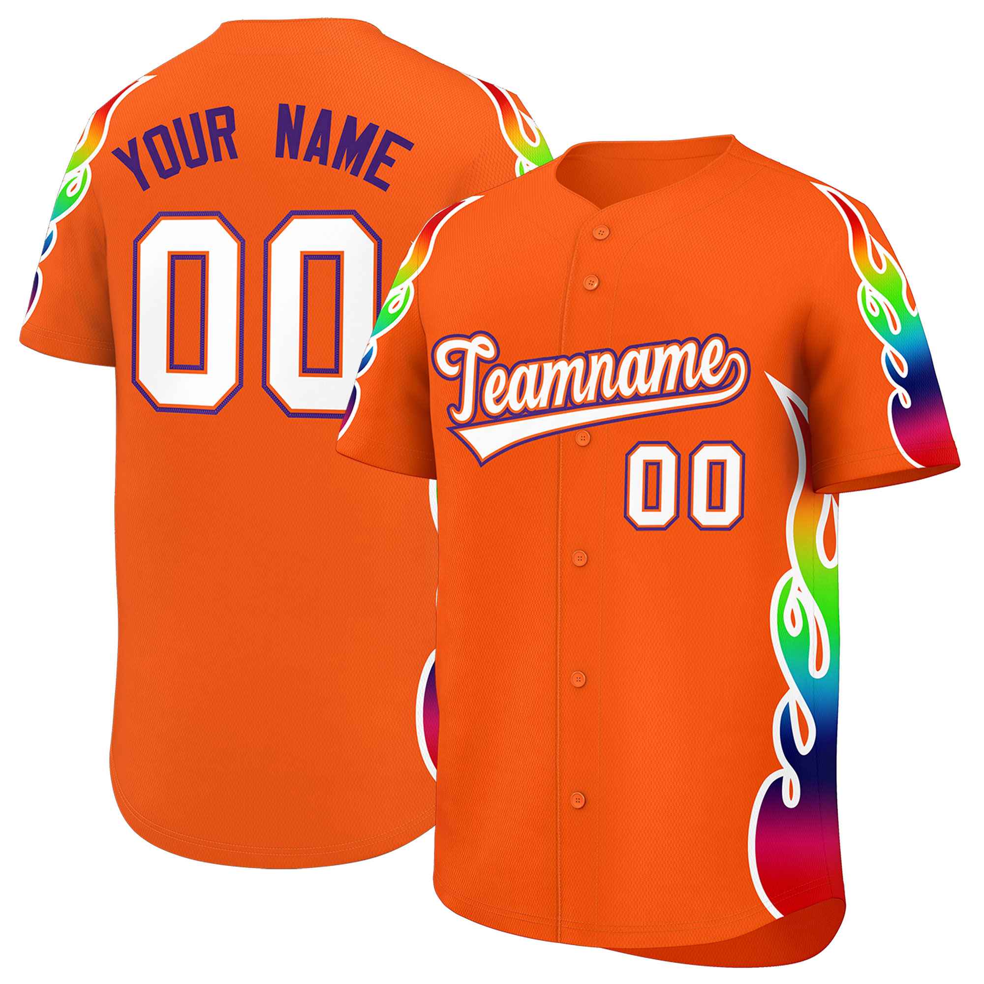 Benutzerdefiniertes Graffiti-Muster, personalisierter mehrfarbiger Flammendruck, authentisches Baseball-Trikot