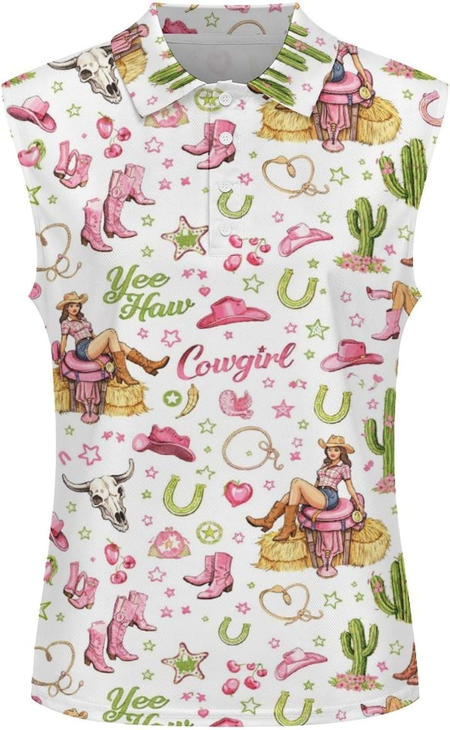 Women's Sleeveless Golf Polo Tank Cowgirl Print UPF 50