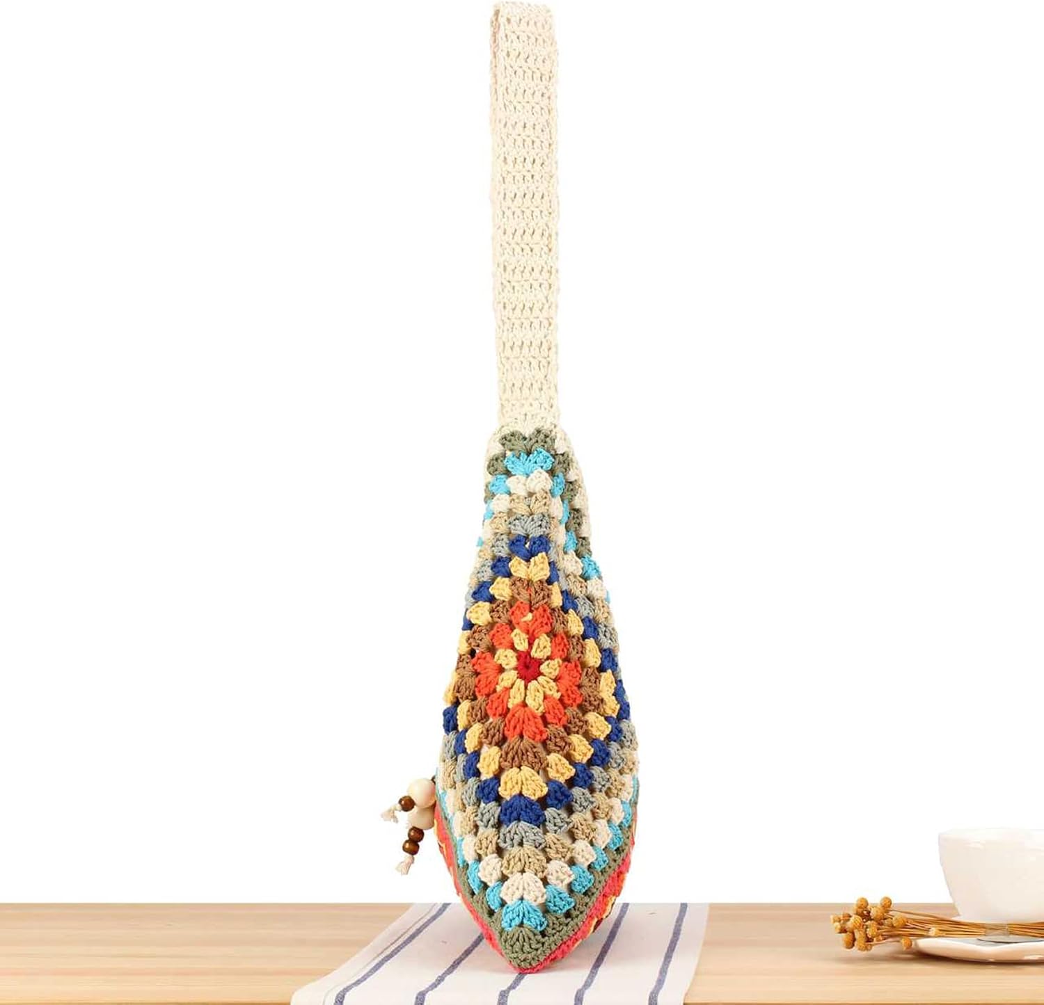 Women's Crochet Granny Square Hobo Shoulder Bag, Multicolor