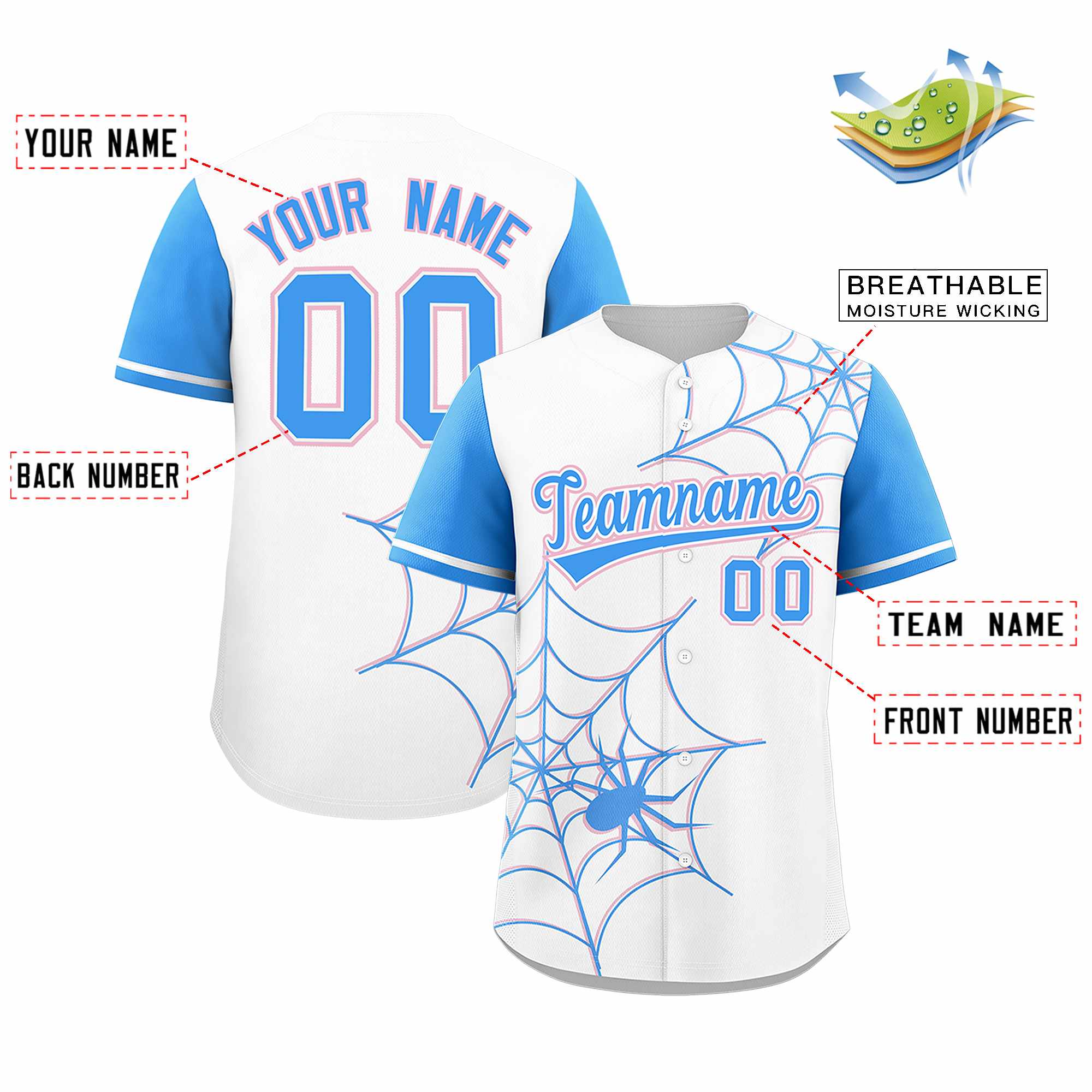 Benutzerdefiniertes Spinnennetz-Muster, Raglanärmel, authentisches Baseball-Trikot