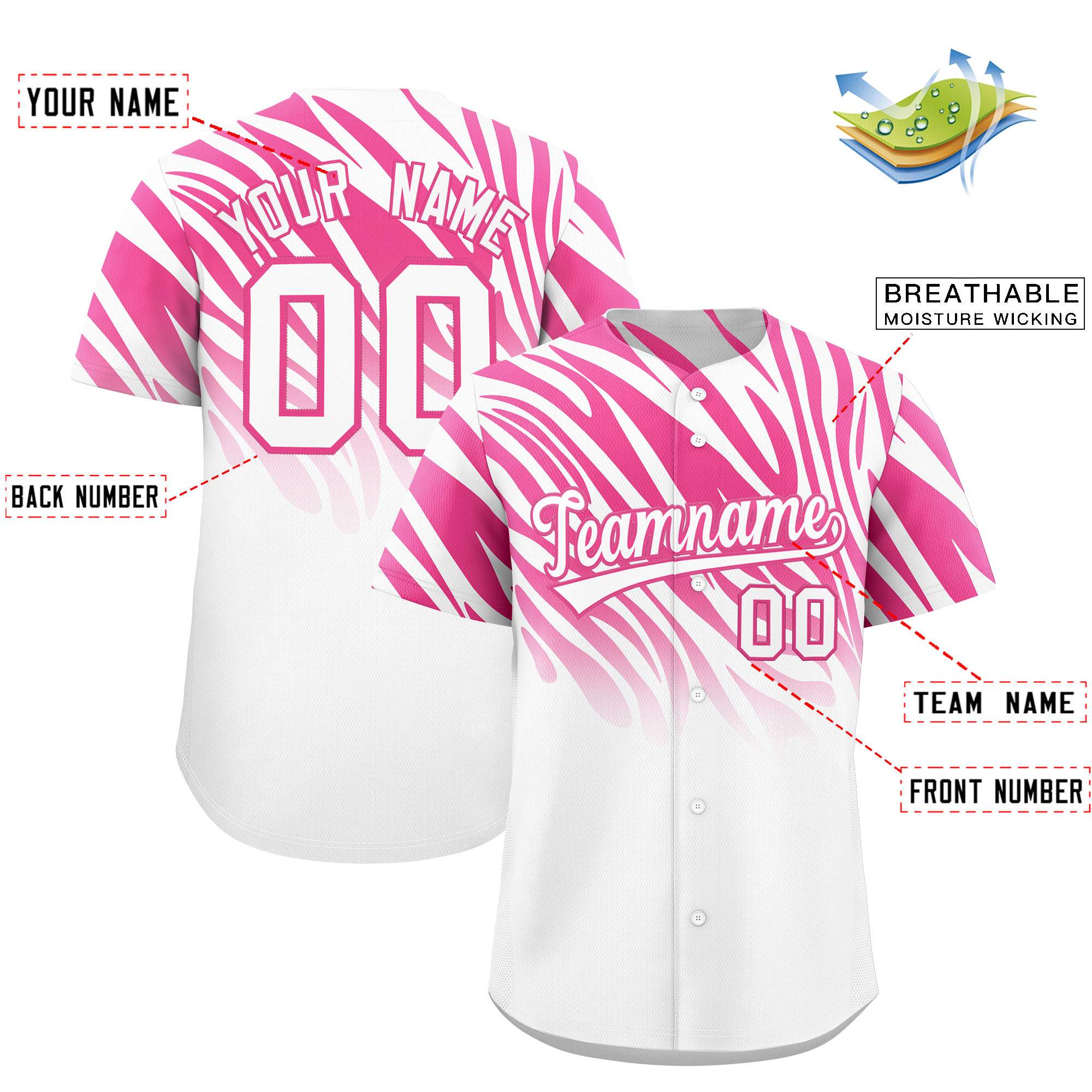 Benutzerdefiniertes Team-Shirt mit Tiger-Streifen und Farbverlauf und Tierdruck, Baseball-Trikot