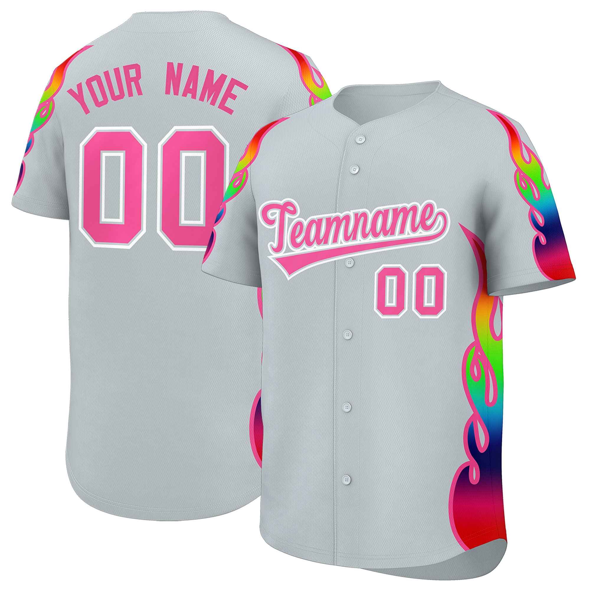 Benutzerdefiniertes Graffiti-Muster, personalisierter mehrfarbiger Flammendruck, authentisches Baseball-Trikot