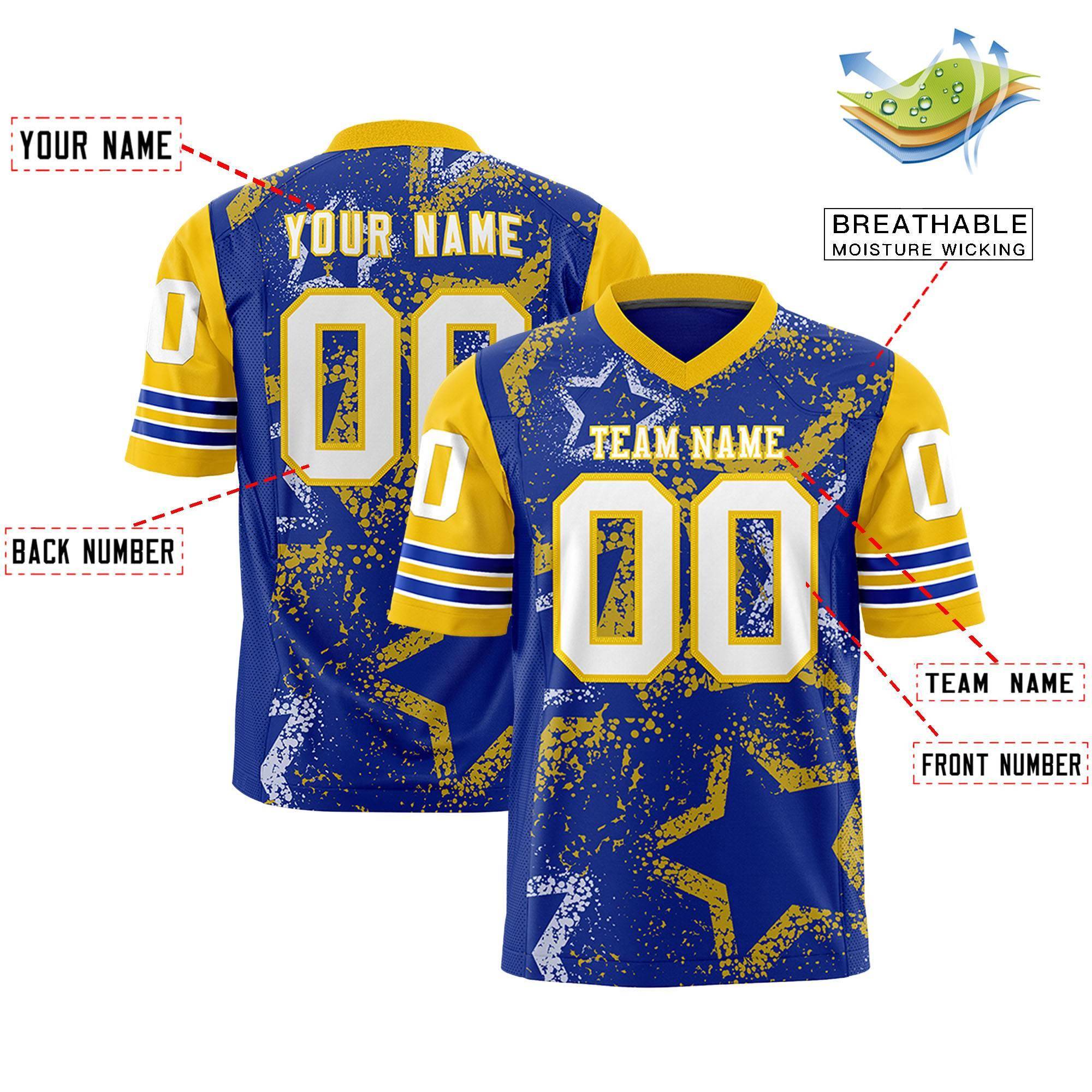 Individuell personalisiertes, authentisches Fußballtrikot mit Sternmuster-Design Individuell personalisiertes, authentisches Fußballtrikot mit Sternmuster-Design