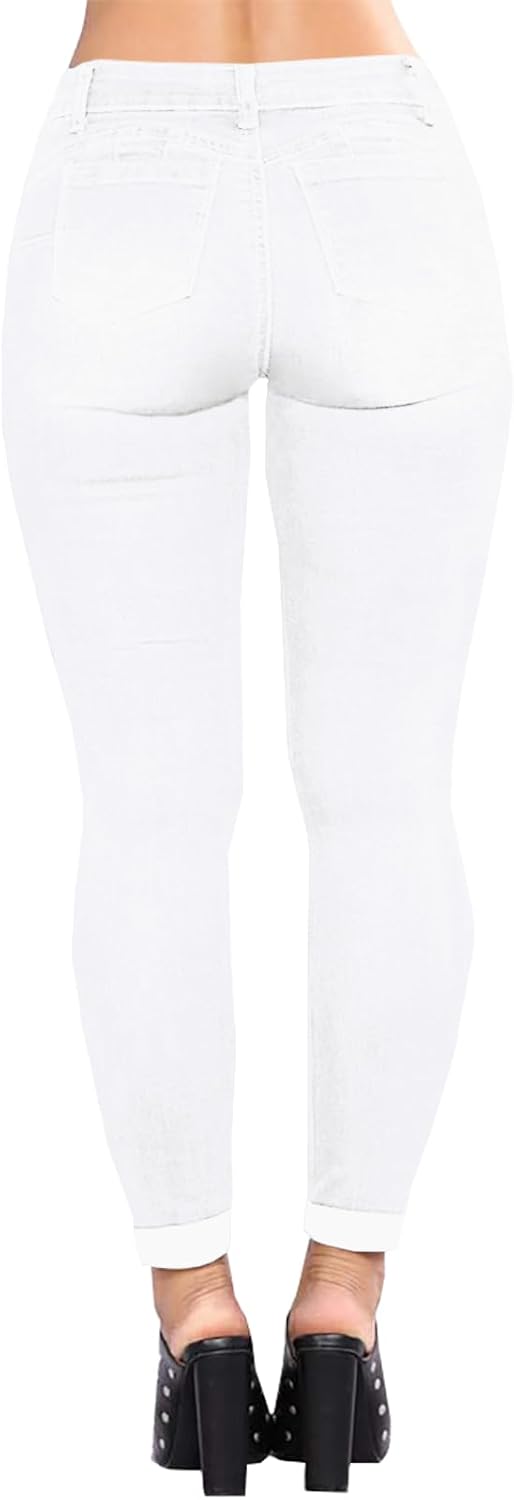 Womens Ripped Slim Fit Stretch Butt Lifting Jeans Skinny Distressed Destroyed Cuffed Denim Pants