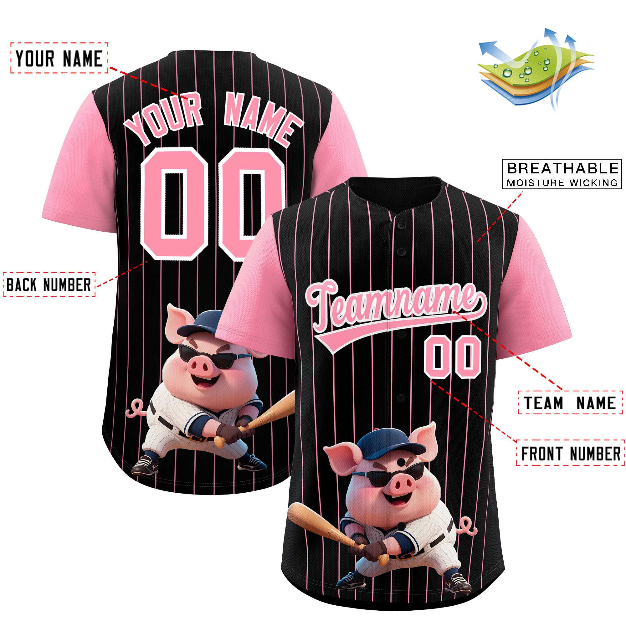 Authentisches Baseball-Trikot mit individuellem Streifen-Tiere-Graffiti-Muster, Raglanärmeln Authentisches Baseball-Trikot mit individuellem Streifen-Tiere-Graffiti-Muster, Raglanärmeln